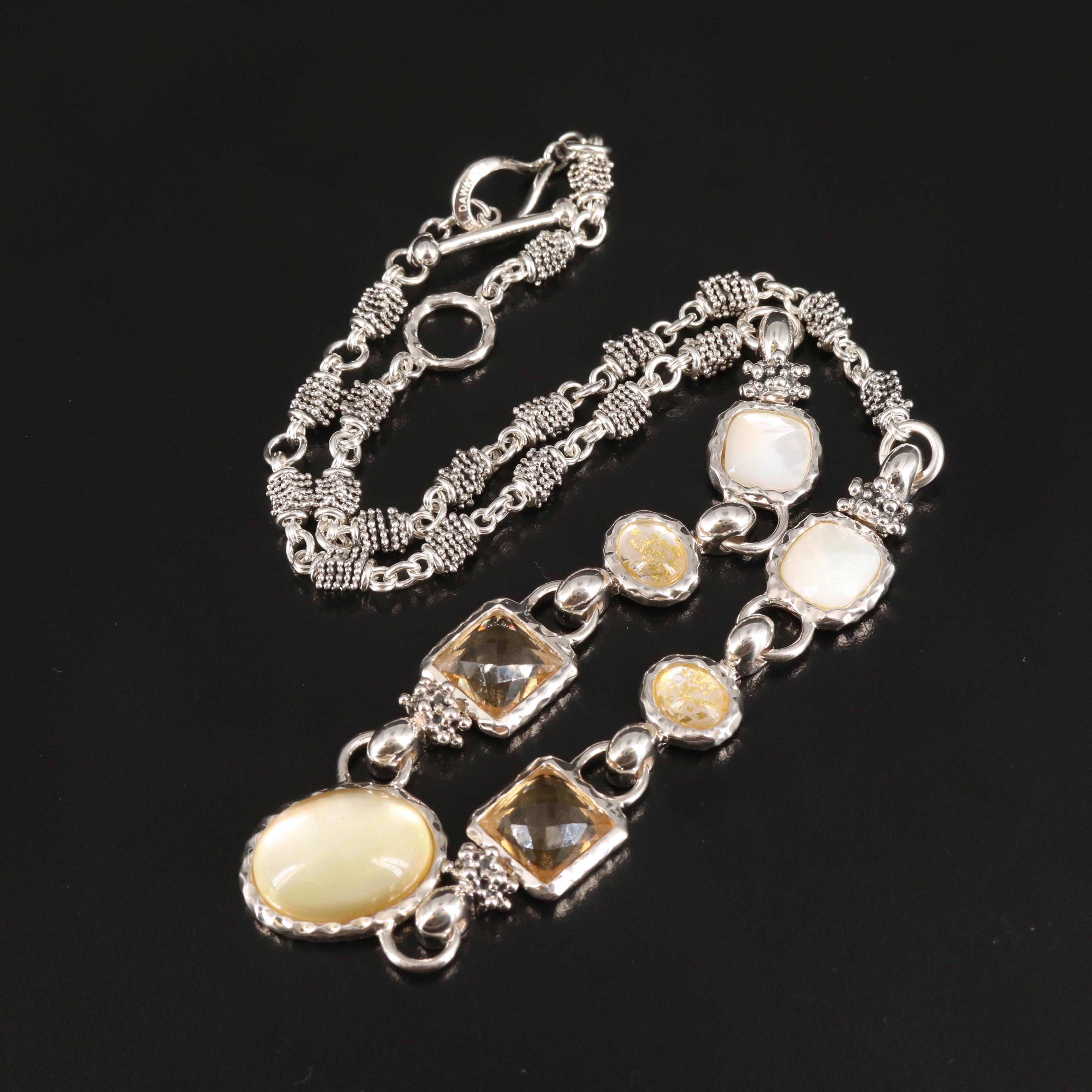 Michael Dawkins Sterling Citrine, Mother-of-Pearl and Quartz Necklace