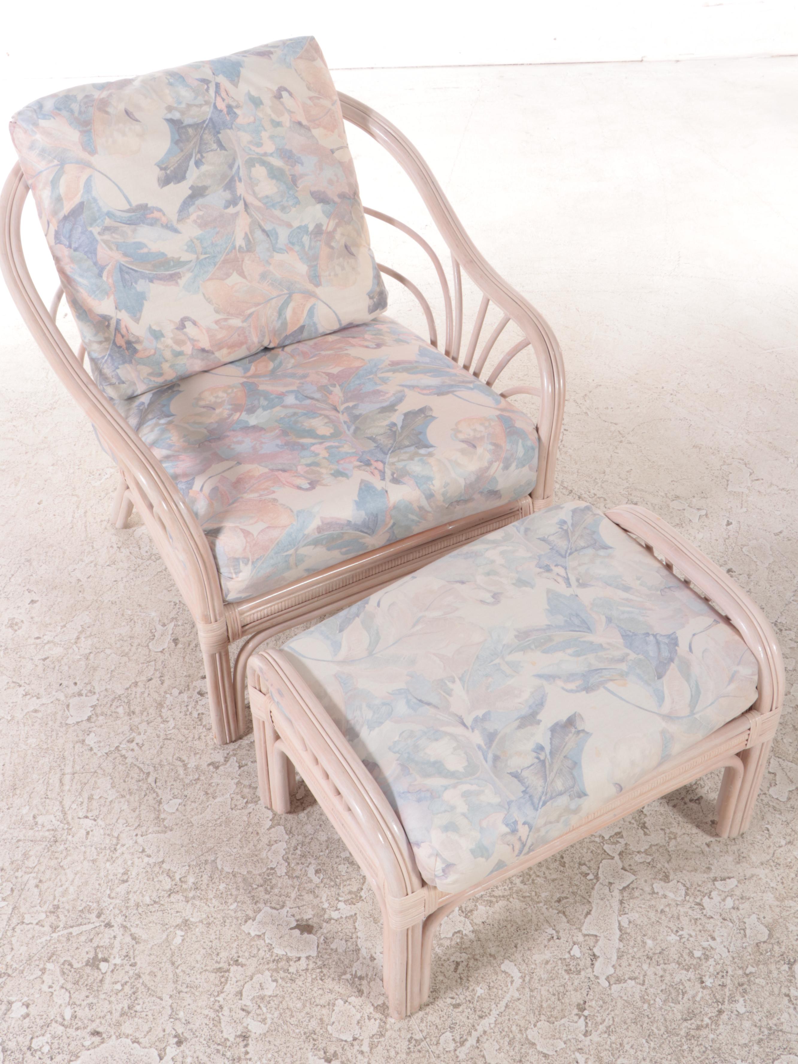 Ayers Furniture Cerused Rattan Patio Armchair and Footstool