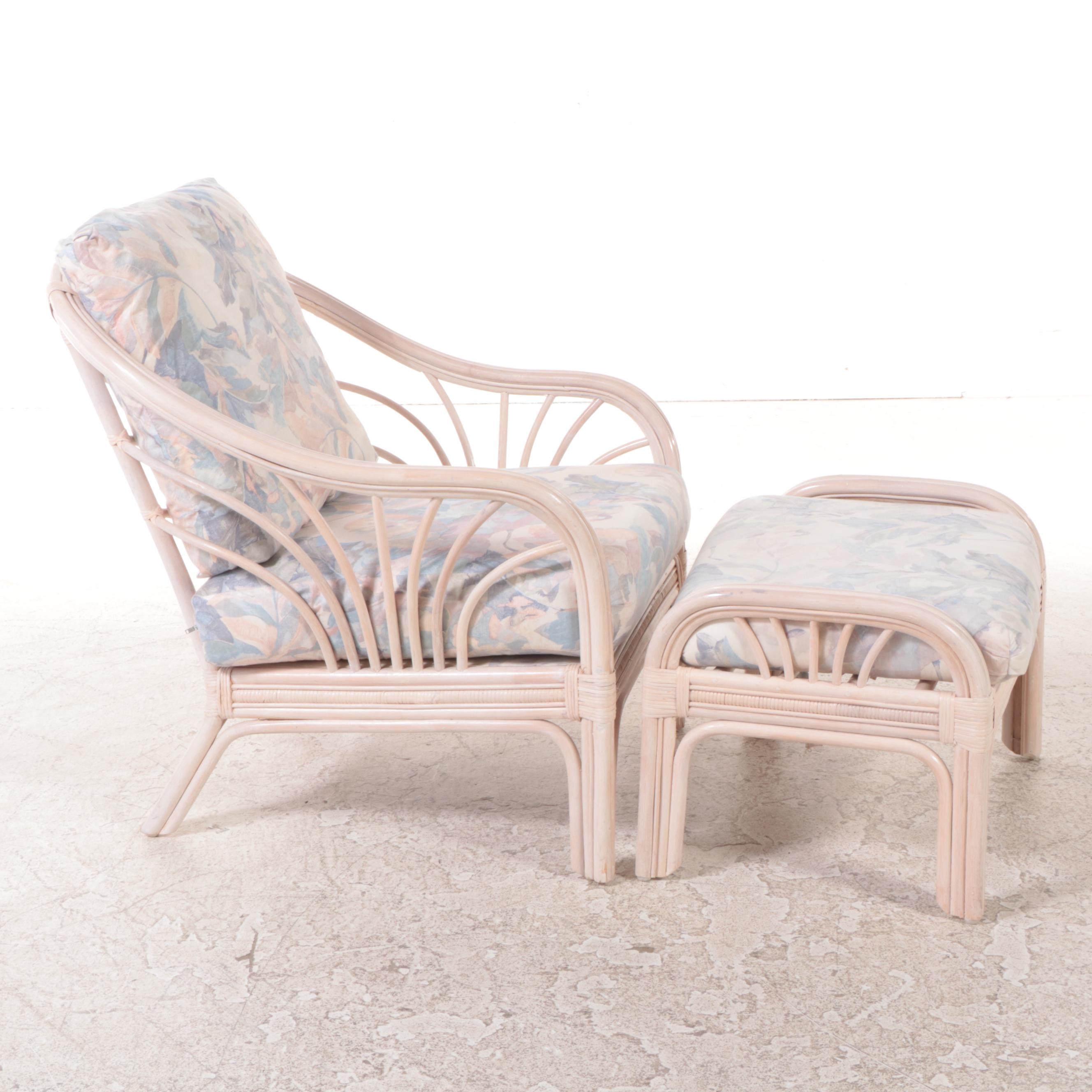 Ayers Furniture Cerused Rattan Patio Armchair and Footstool