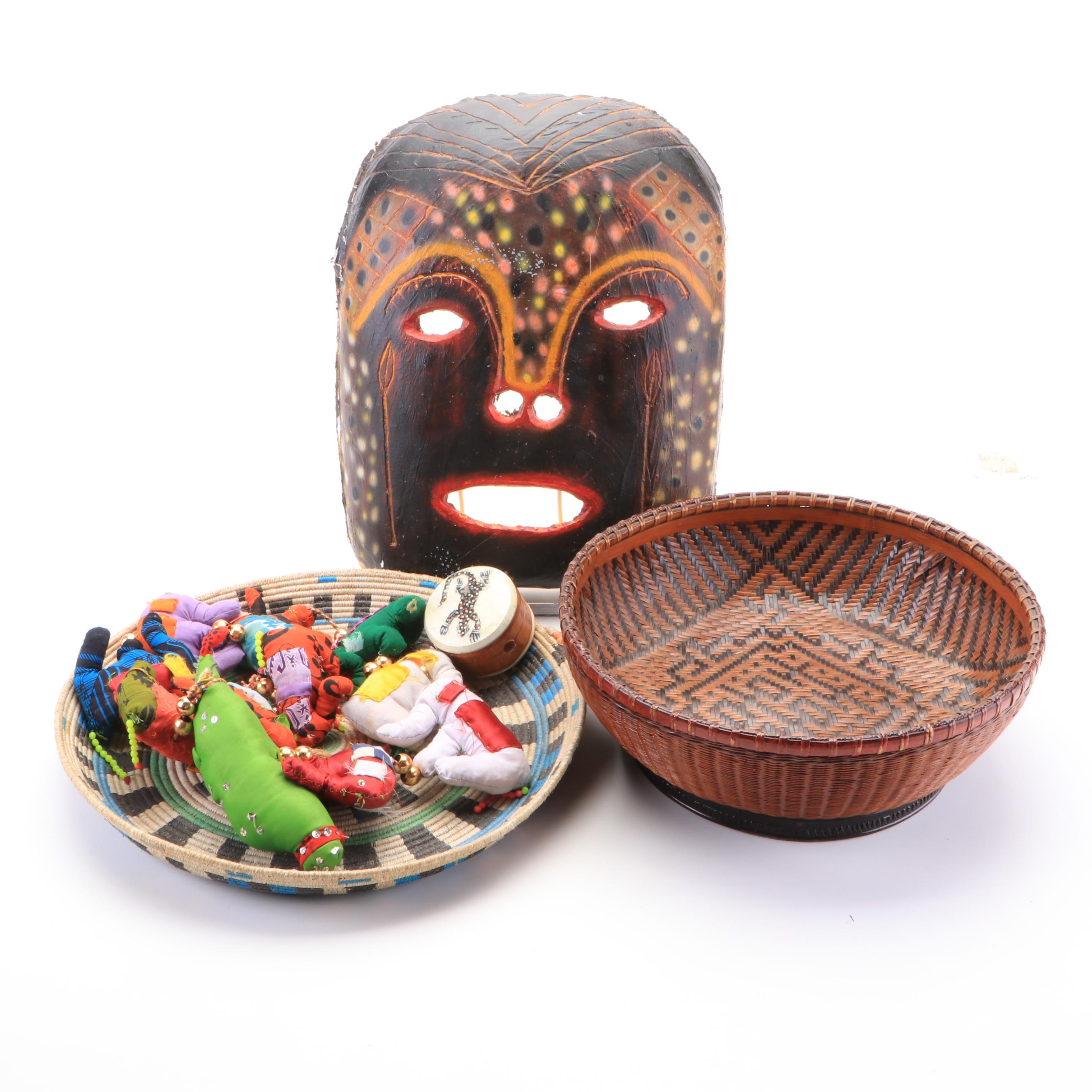 Rwandan Grass Basket, Sudanese Mask, Asian Basket, Elephants on String, More