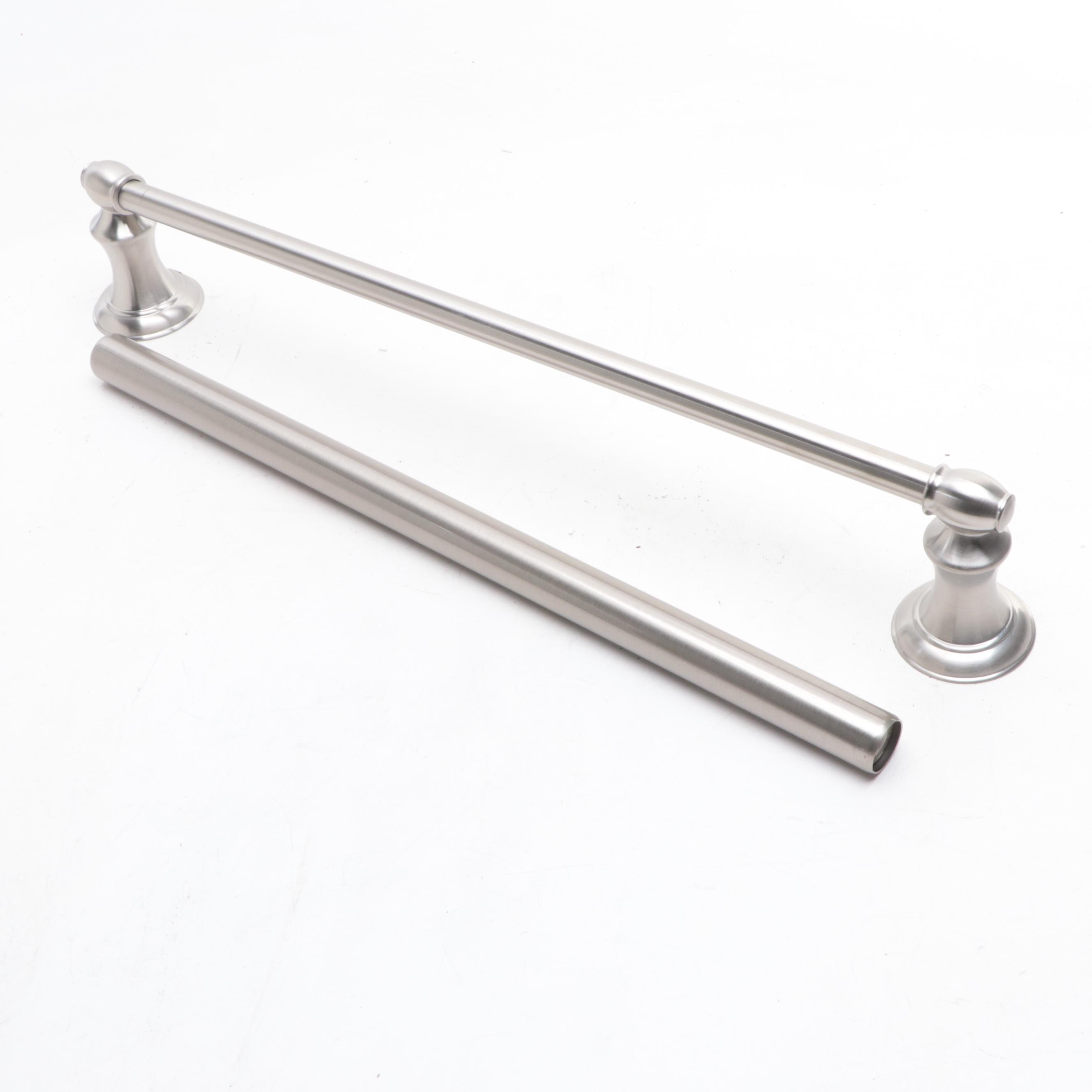 Brushed Nickel 18" Towel Bar, Standing Tissue Holder and Corner Shower Basket
