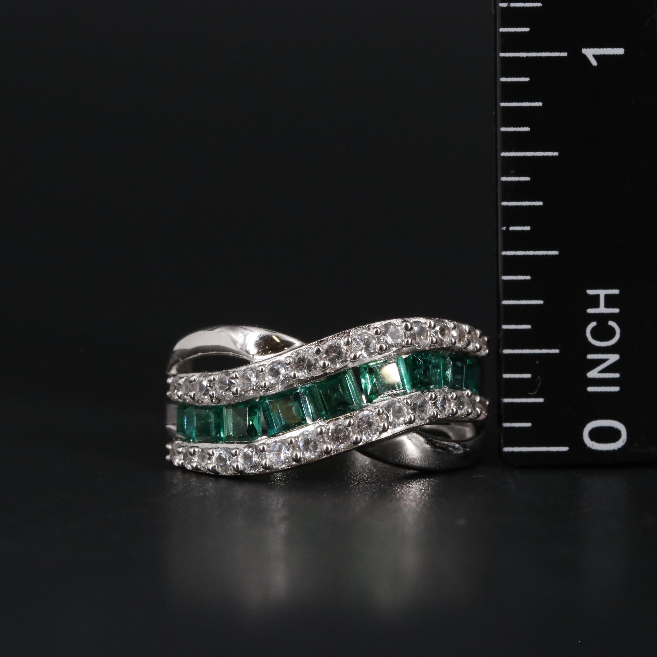 Sterling Emerald and Sapphire Row Ring