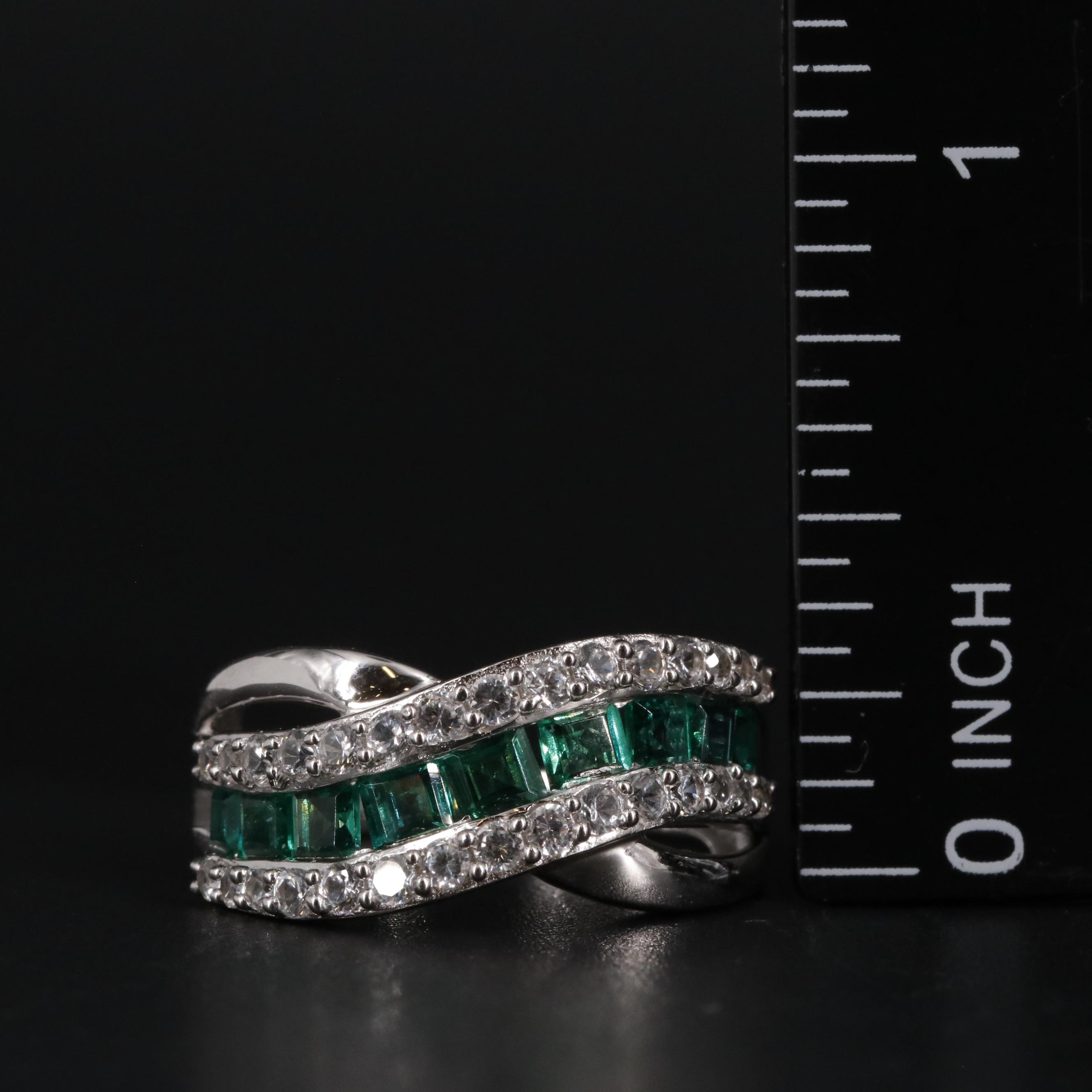 Sterling Emerald and Sapphire Row Ring