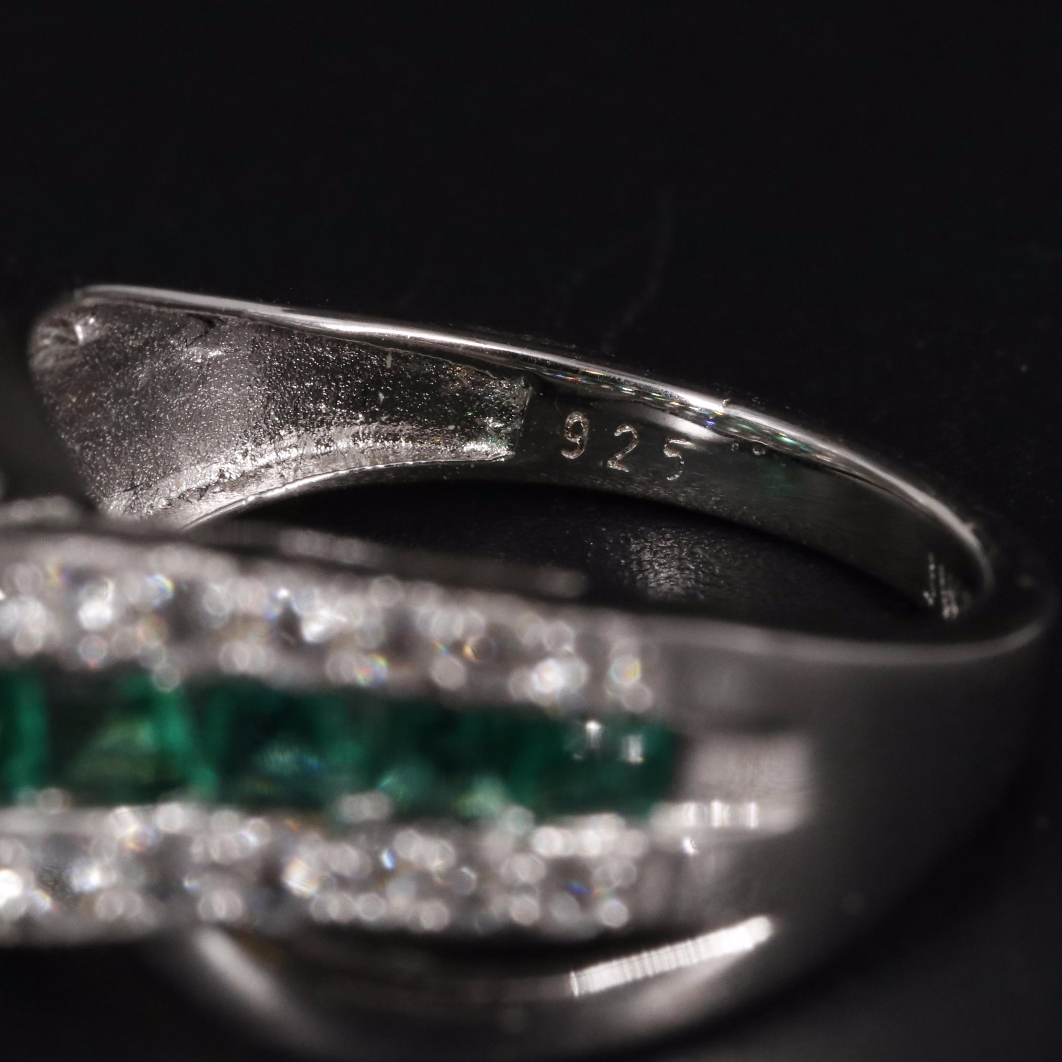 Sterling Emerald and Sapphire Row Ring