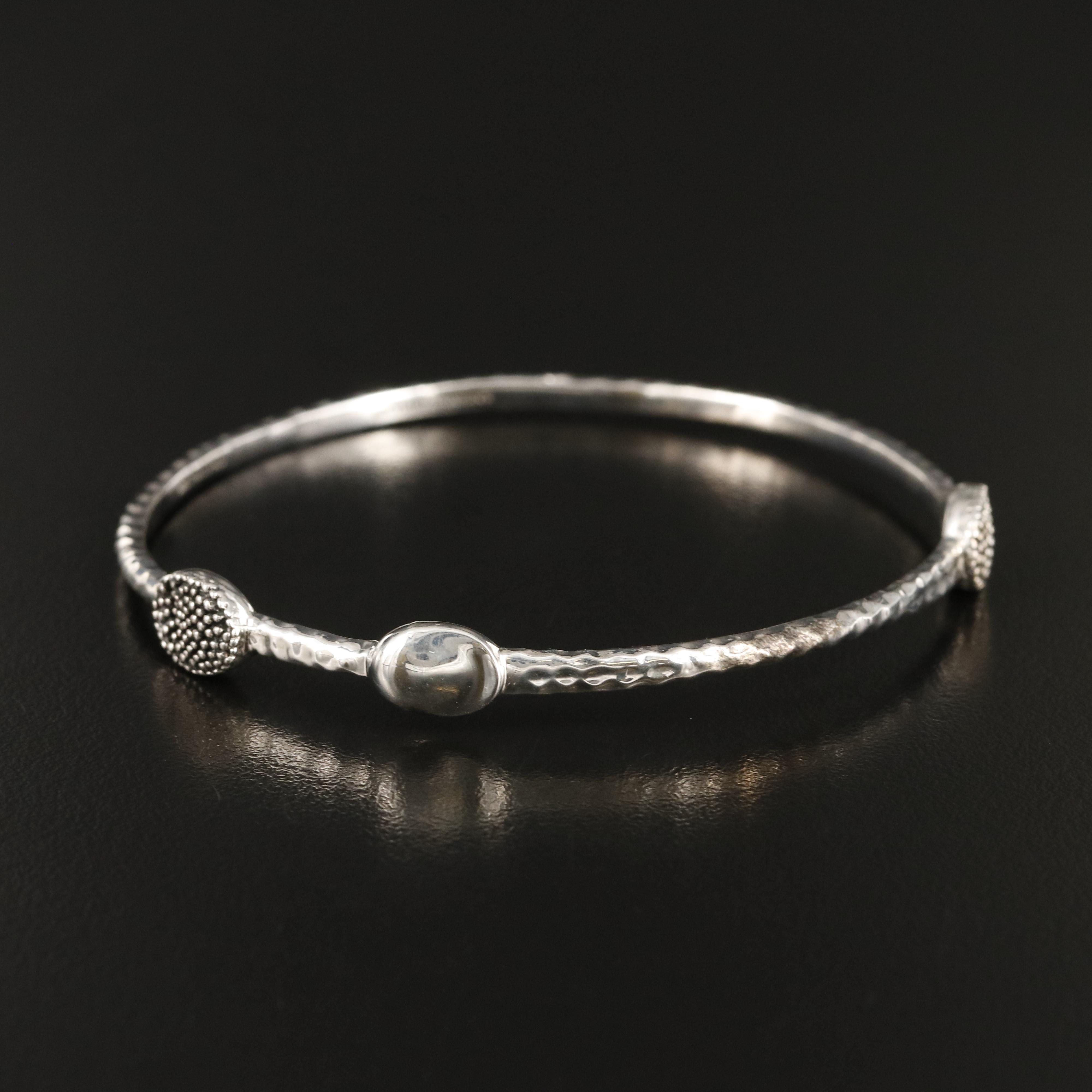 Michael Dawkins Sterling Hammered Bangle with Granulated Stations