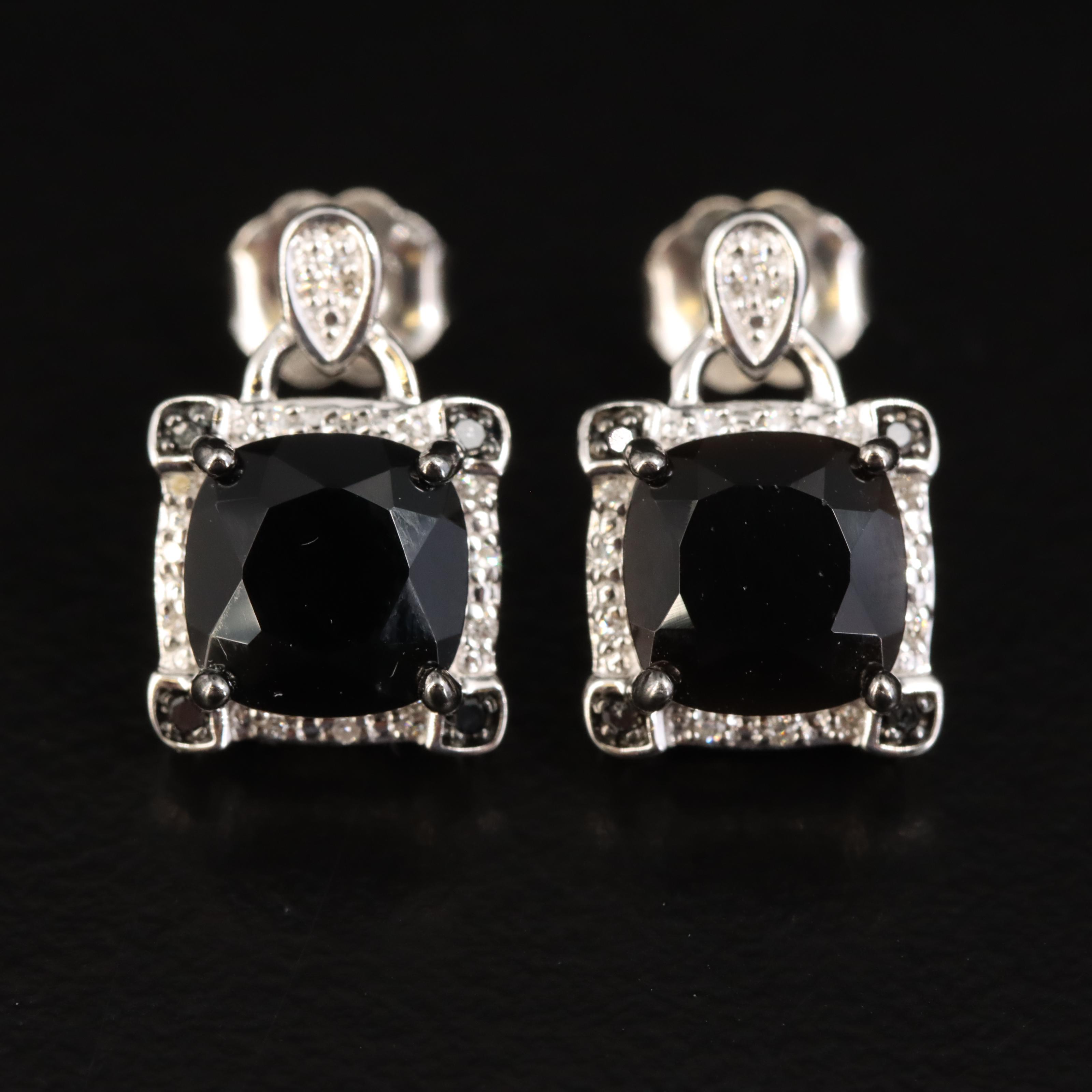 Sterling Black Onyx and Diamond Earrings