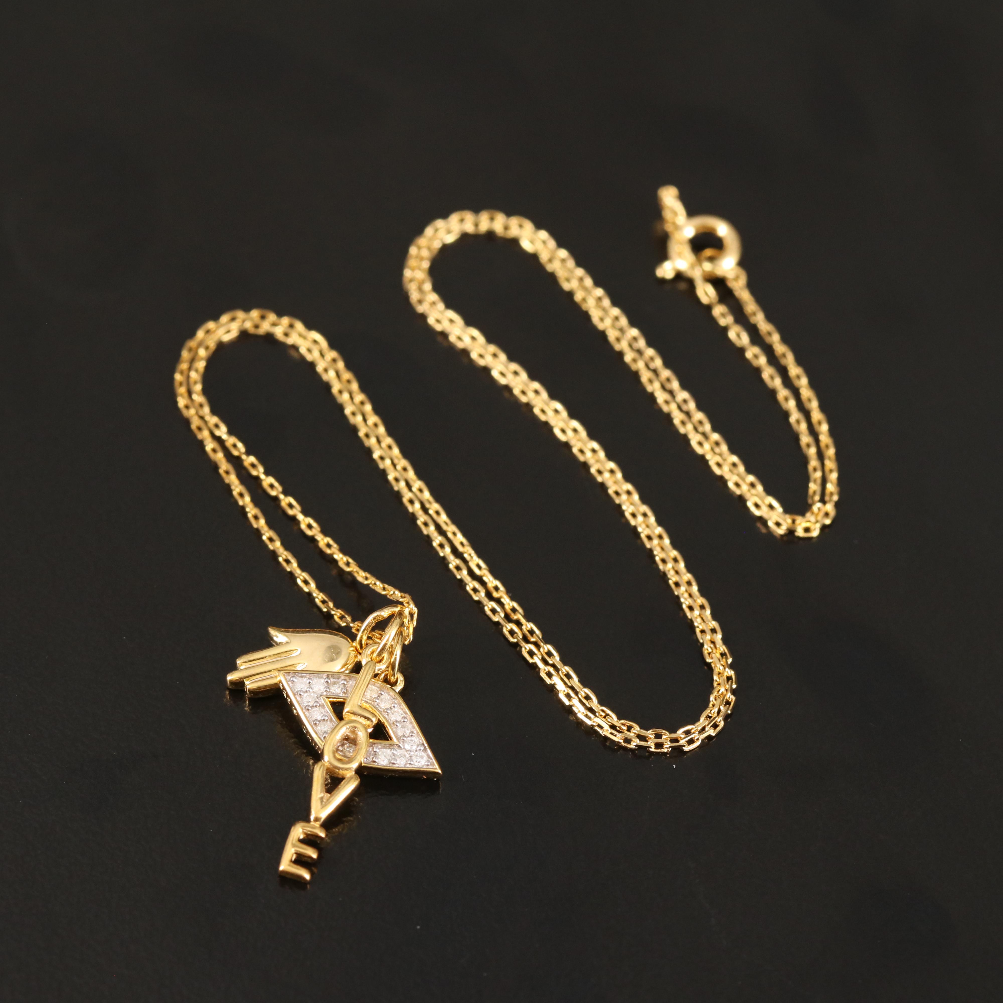 Sterling Cable Chain Necklace with Hamsa, "LOVE" and Diamond Accented Evil Eye