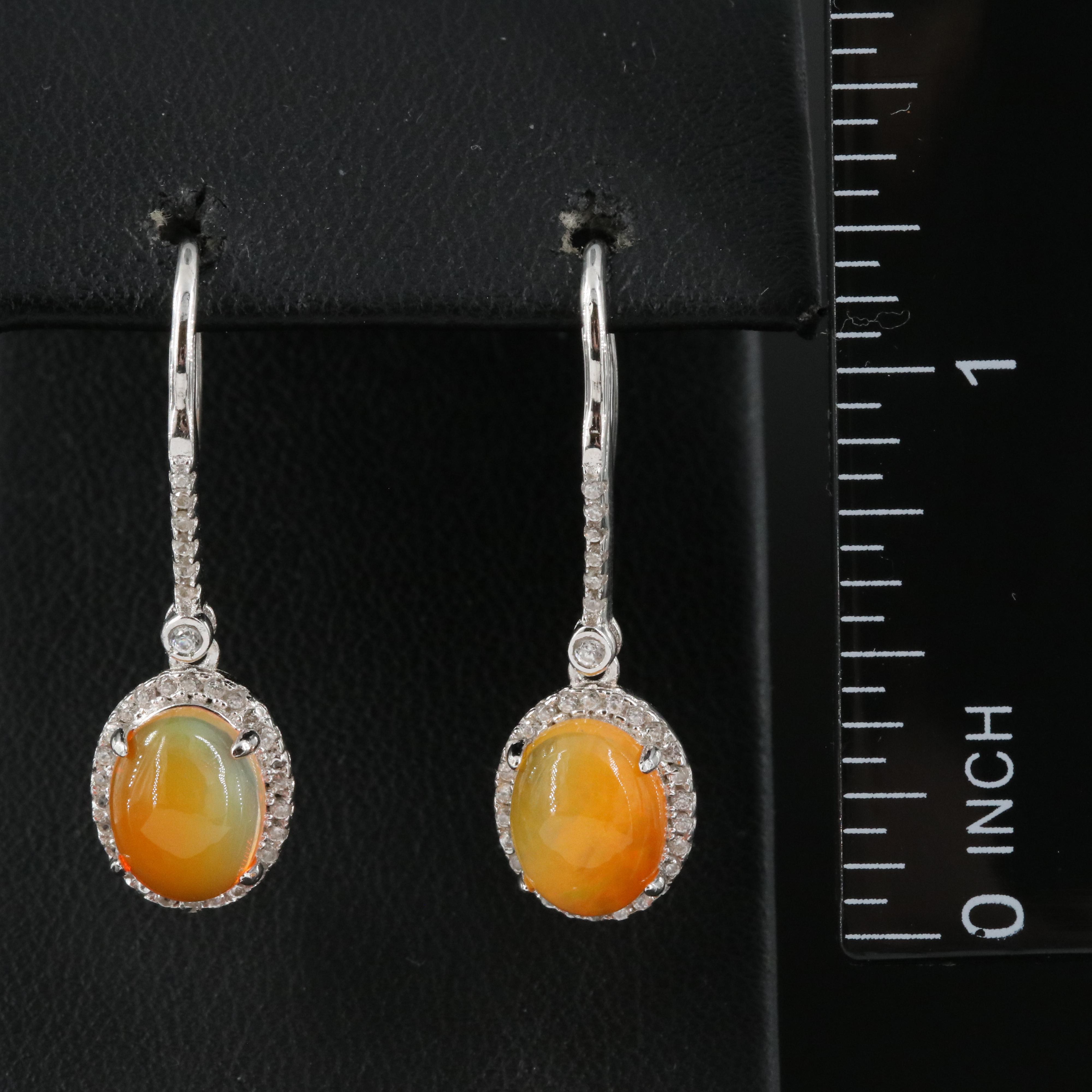 Sterling Opal and Zircon Earrings