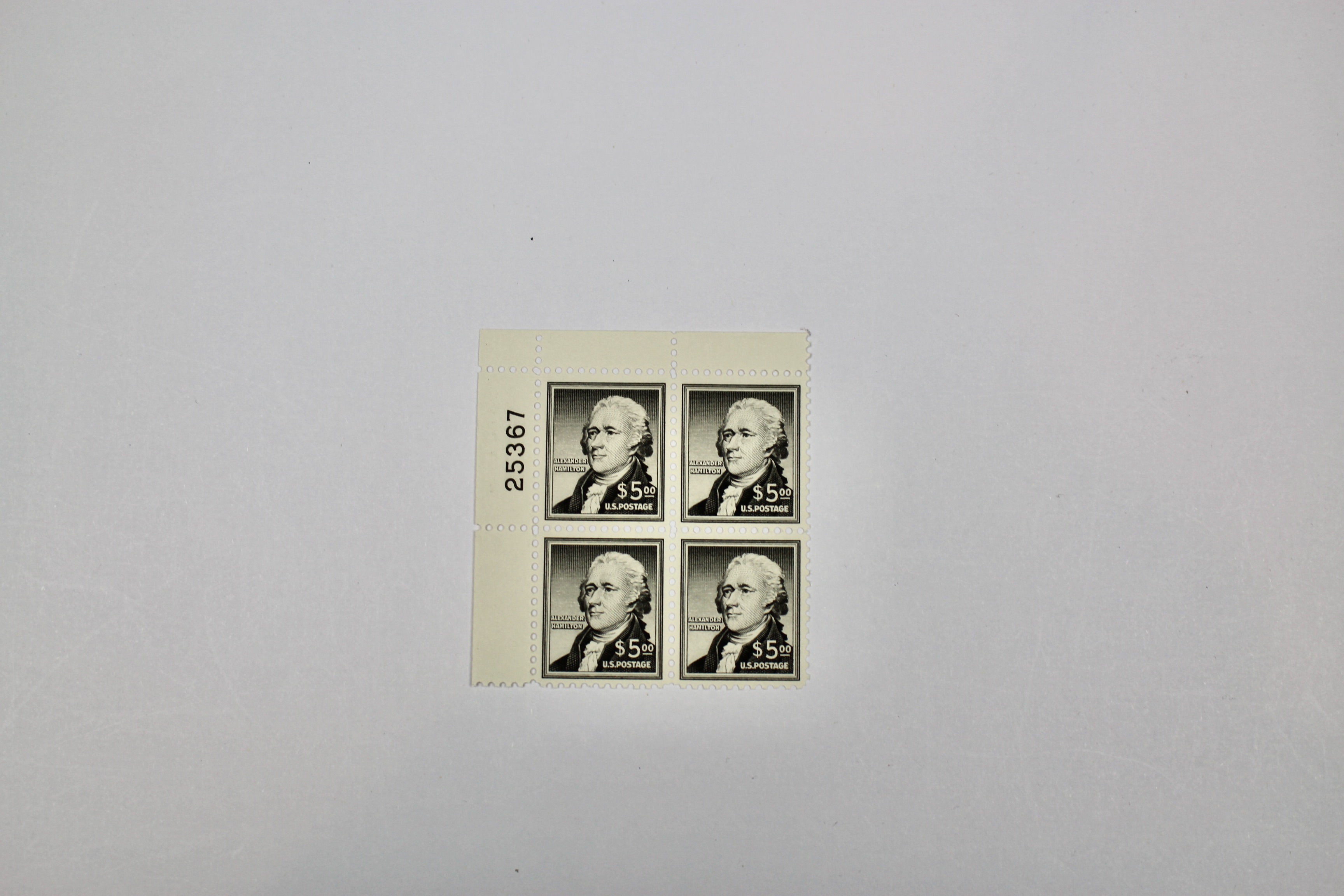 Scott #1053 $5 Hamilton Postage Stamp Plate Block