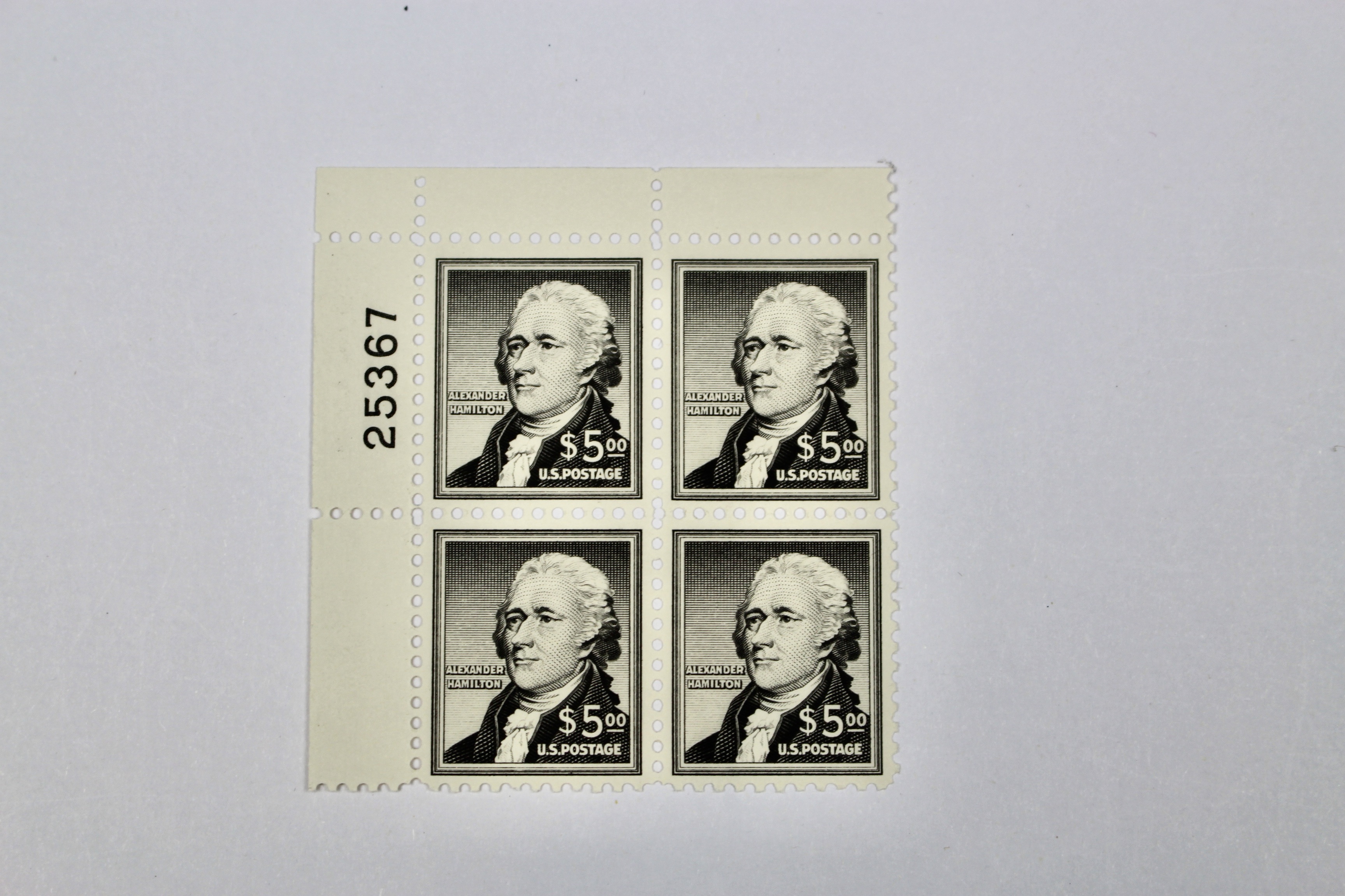 Scott #1053 $5 Hamilton Postage Stamp Plate Block