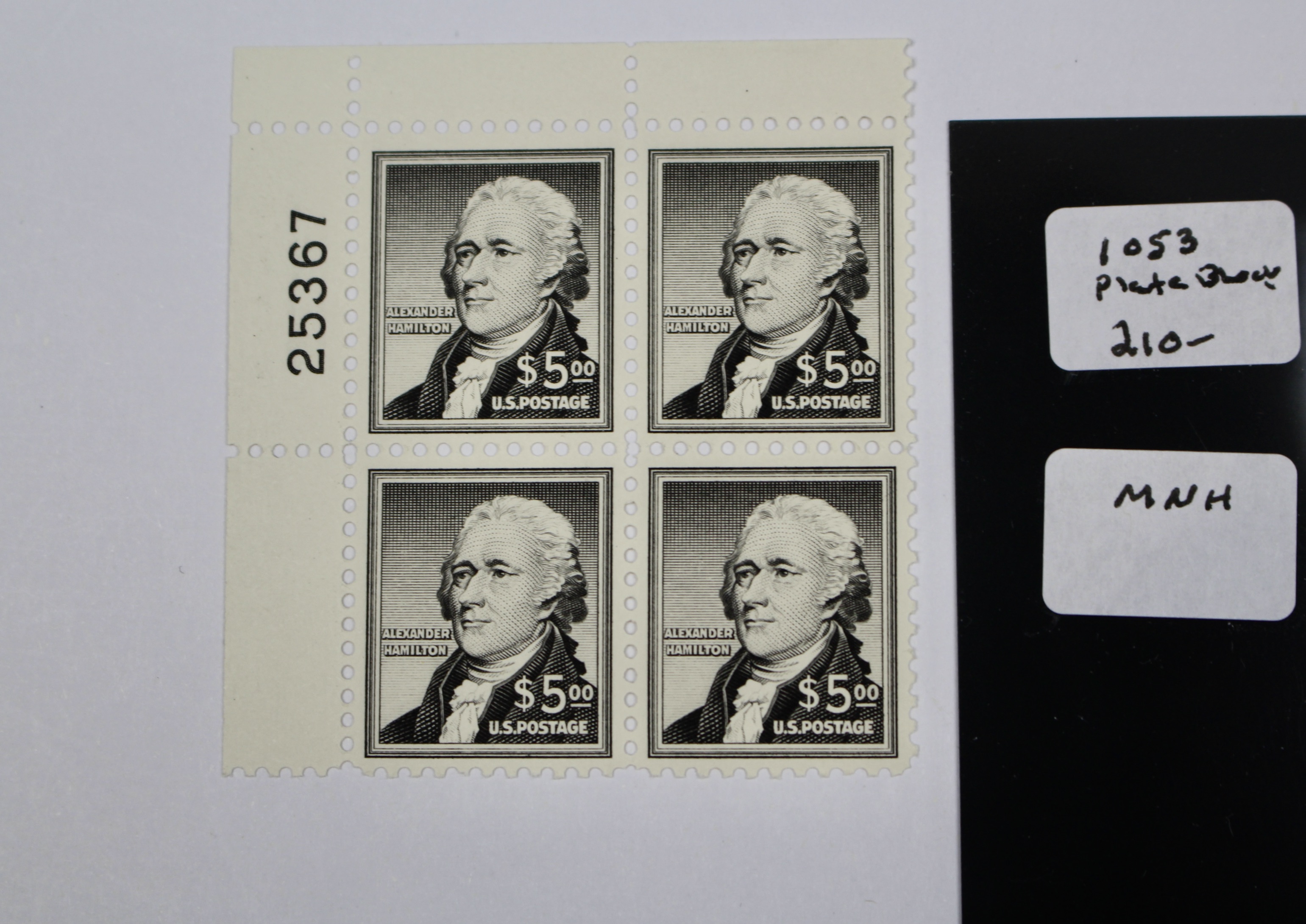 Scott #1053 $5 Hamilton Postage Stamp Plate Block