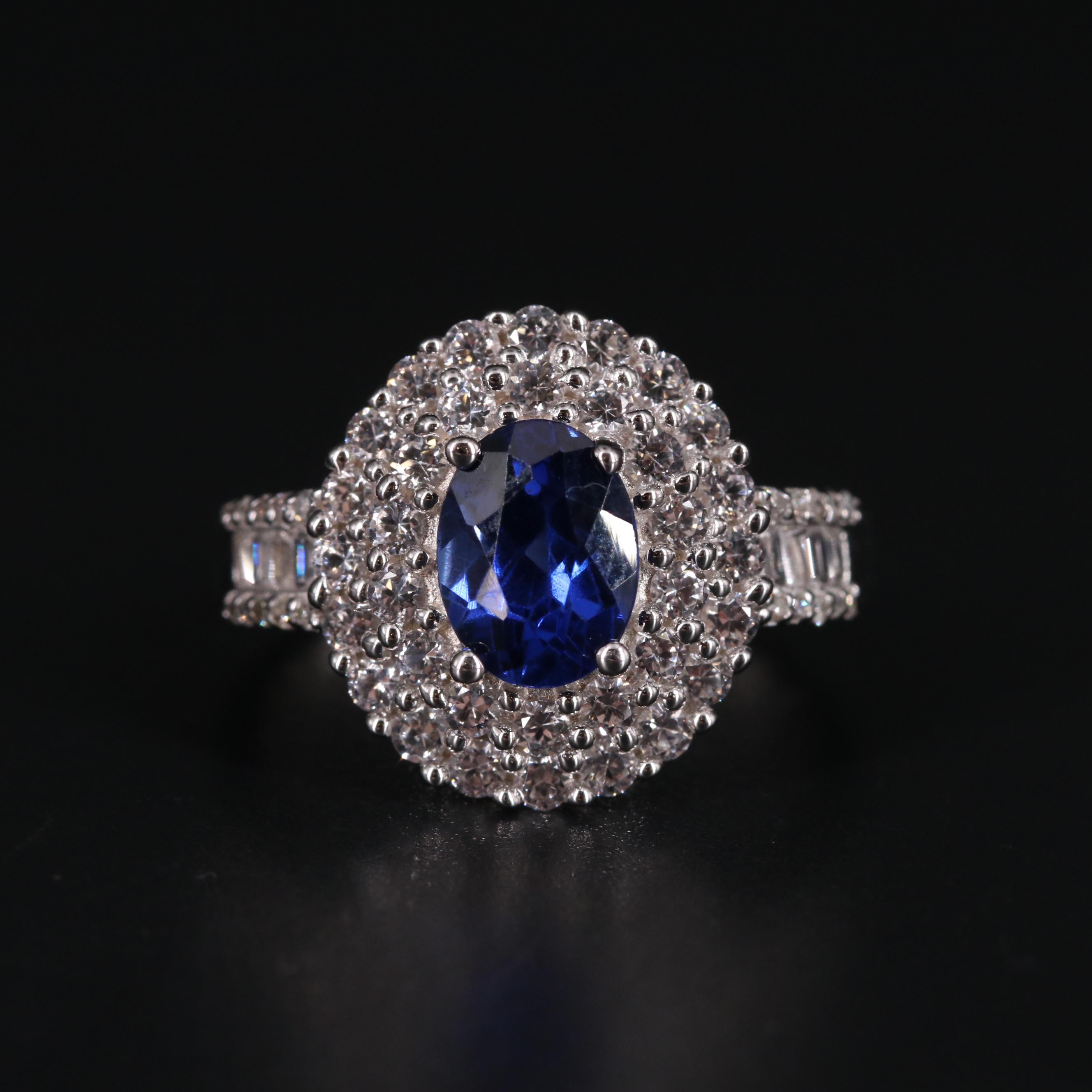Sterling Sapphire Halo Ring