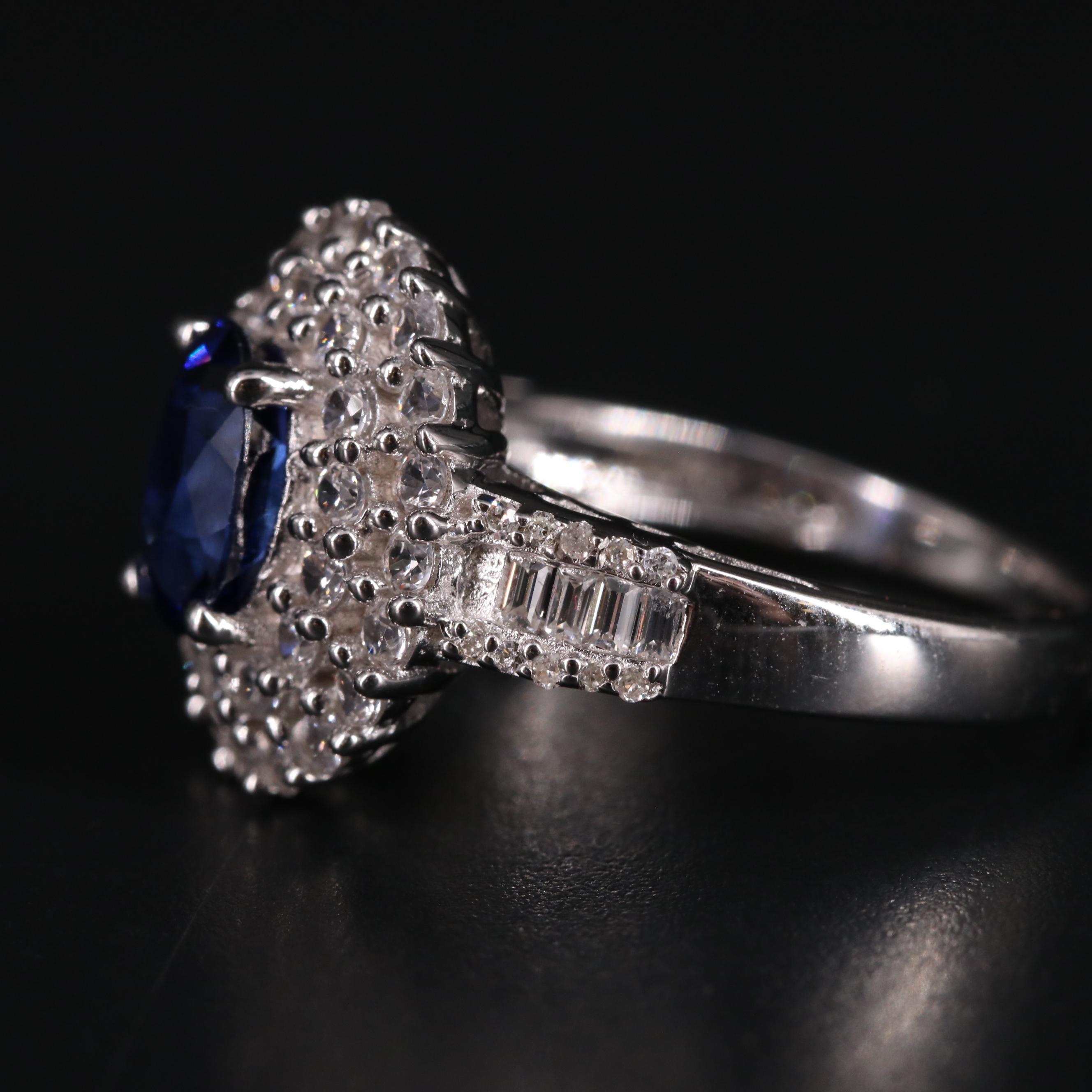 Sterling Sapphire Halo Ring