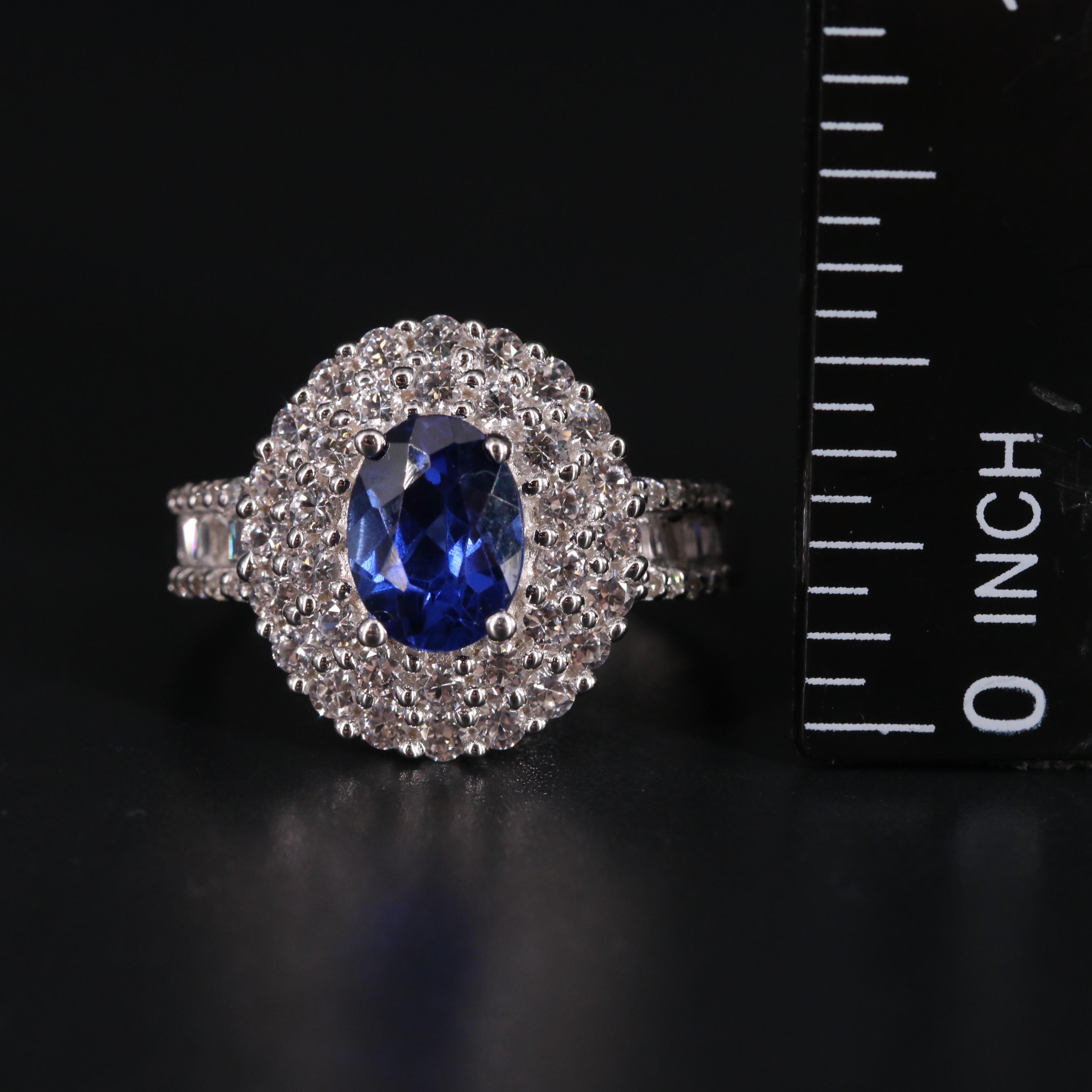 Sterling Sapphire Halo Ring