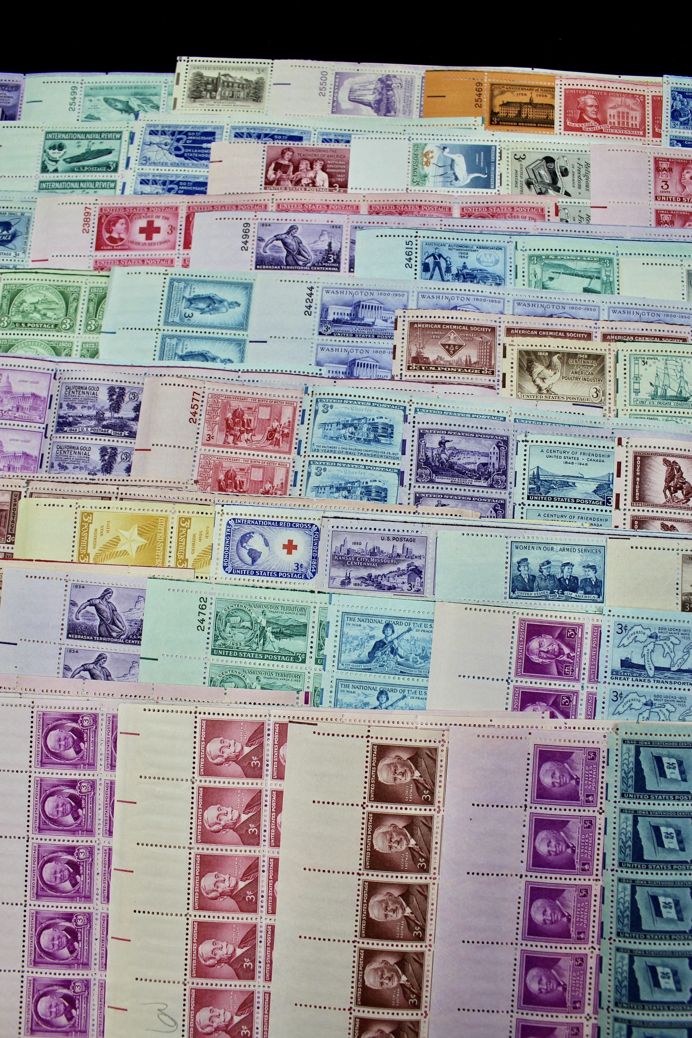 Eighty-Two Different U.S. 3-Cent Postage Stamp Sheets, 1940s and 1950s