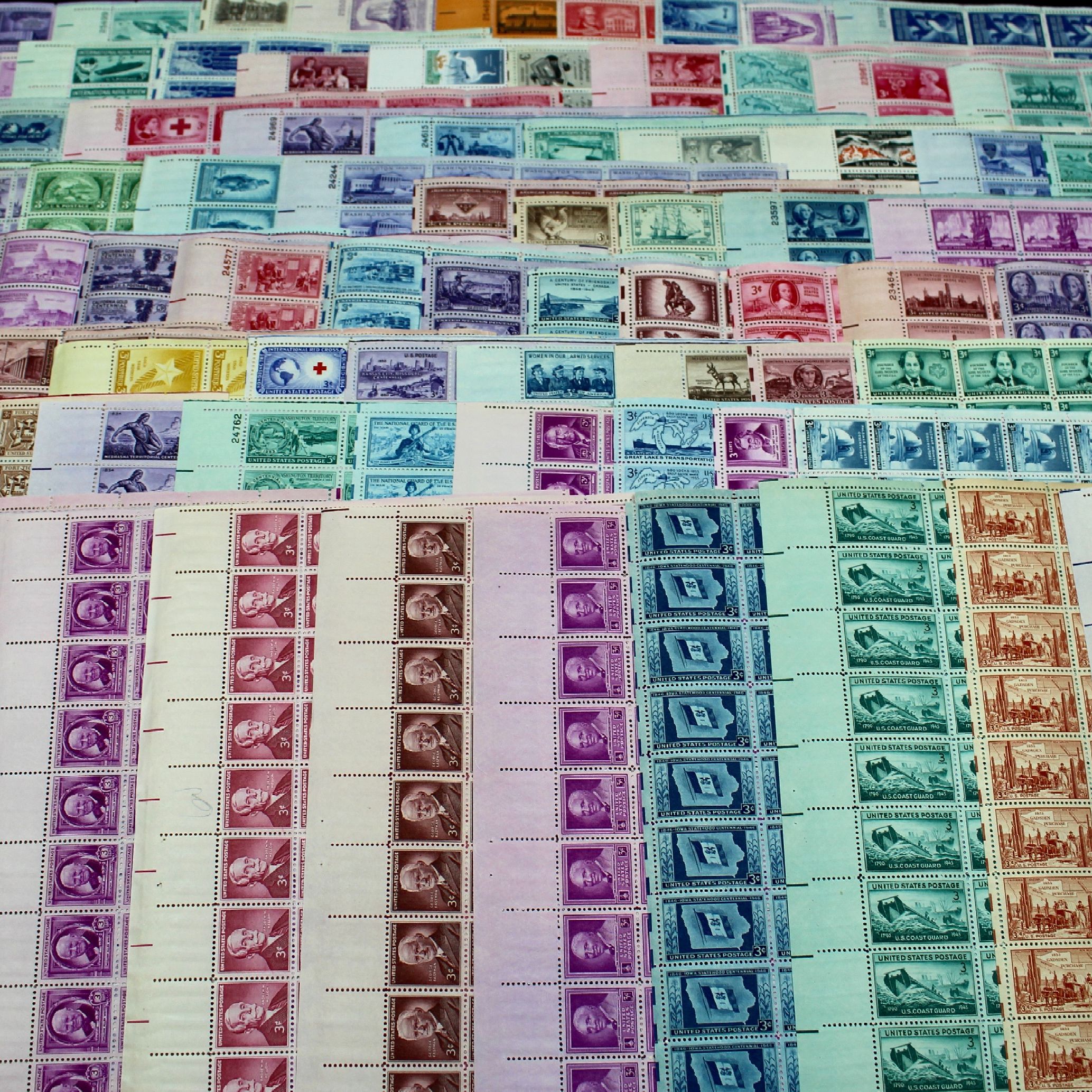 Eighty-Two Different U.S. 3-Cent Postage Stamp Sheets, 1940s and 1950s