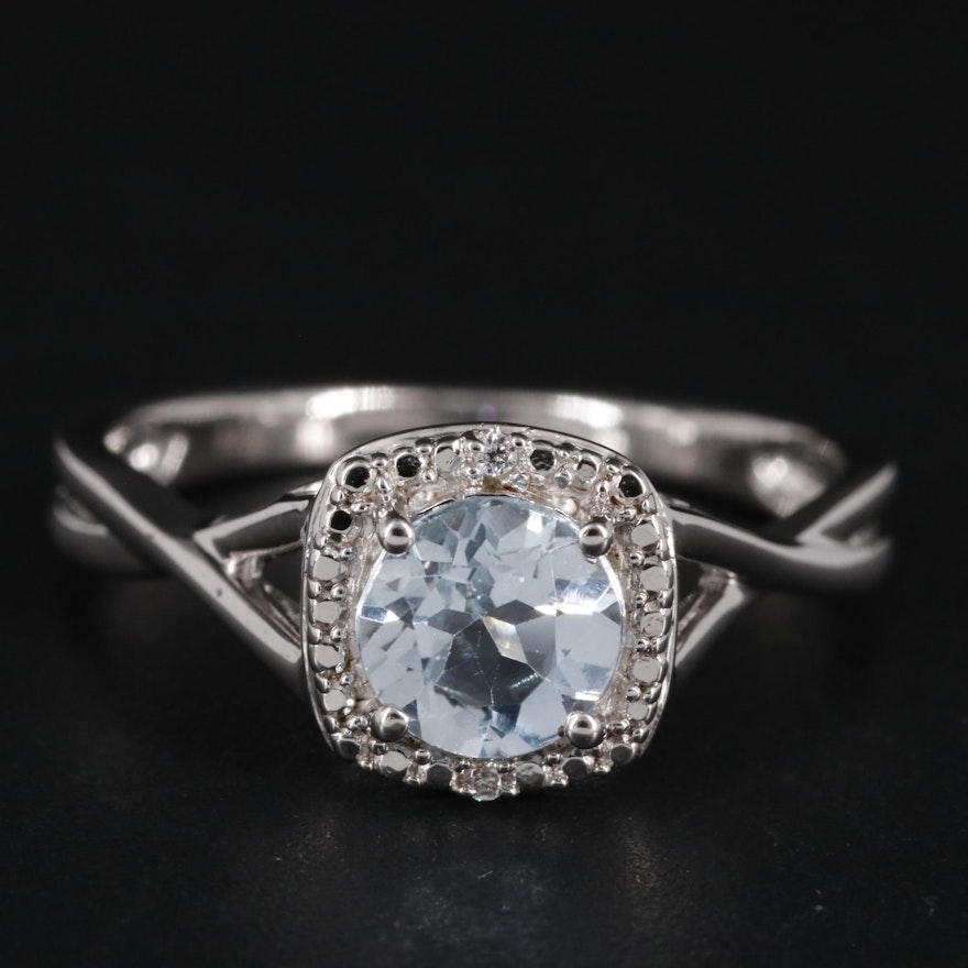 Sterling Topaz and Cubic Zirconia Halo Ring