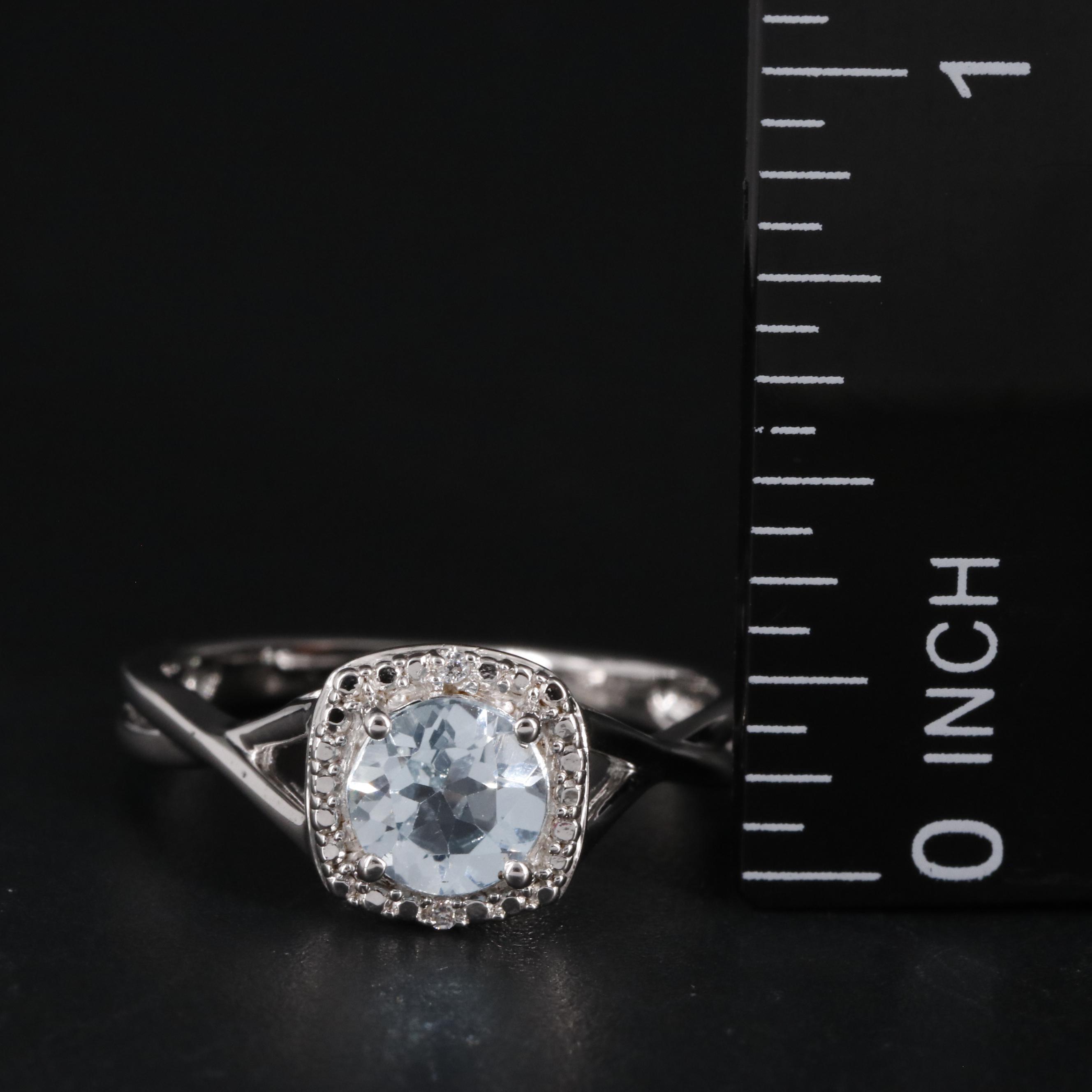 Sterling Topaz and Cubic Zirconia Halo Ring