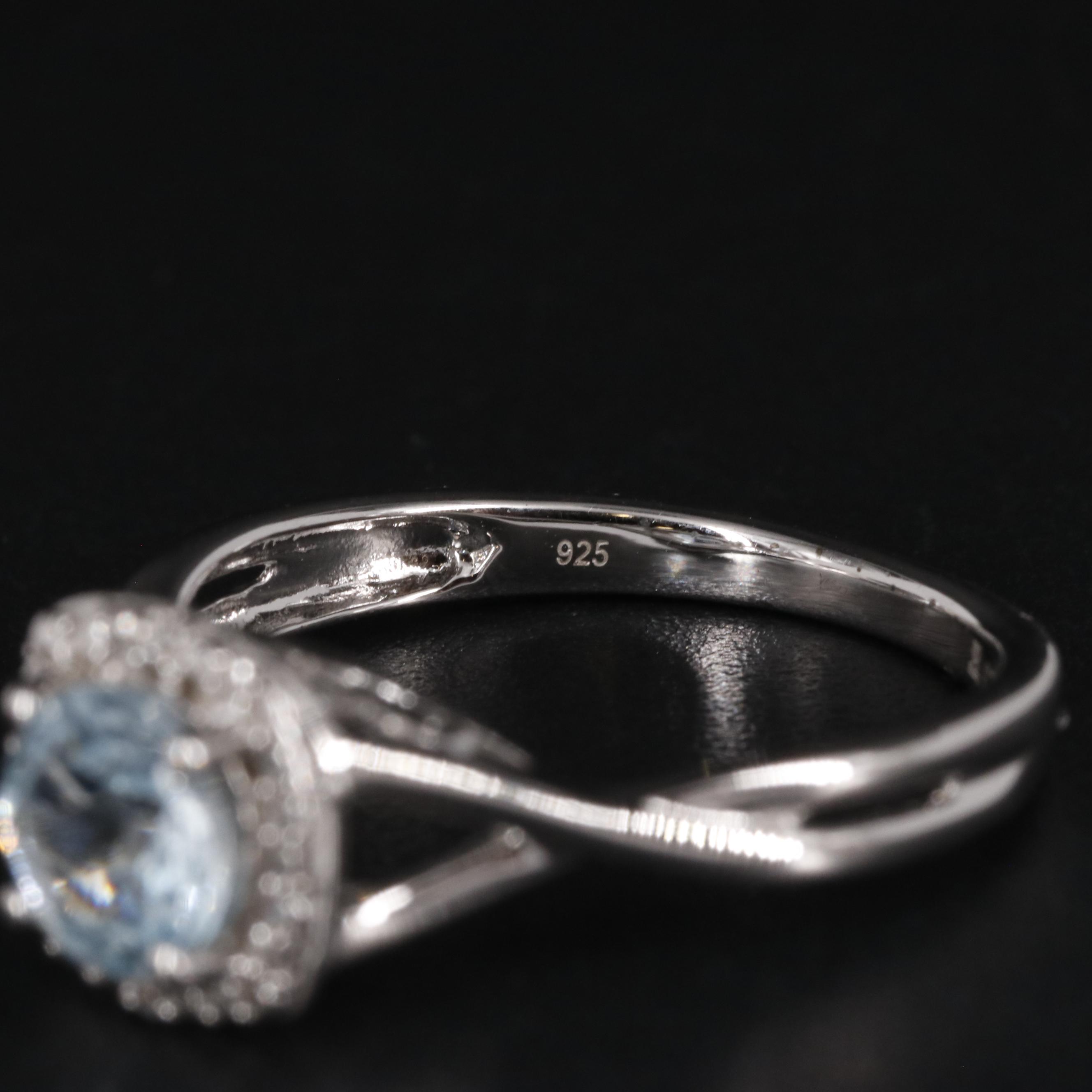 Sterling Topaz and Cubic Zirconia Halo Ring