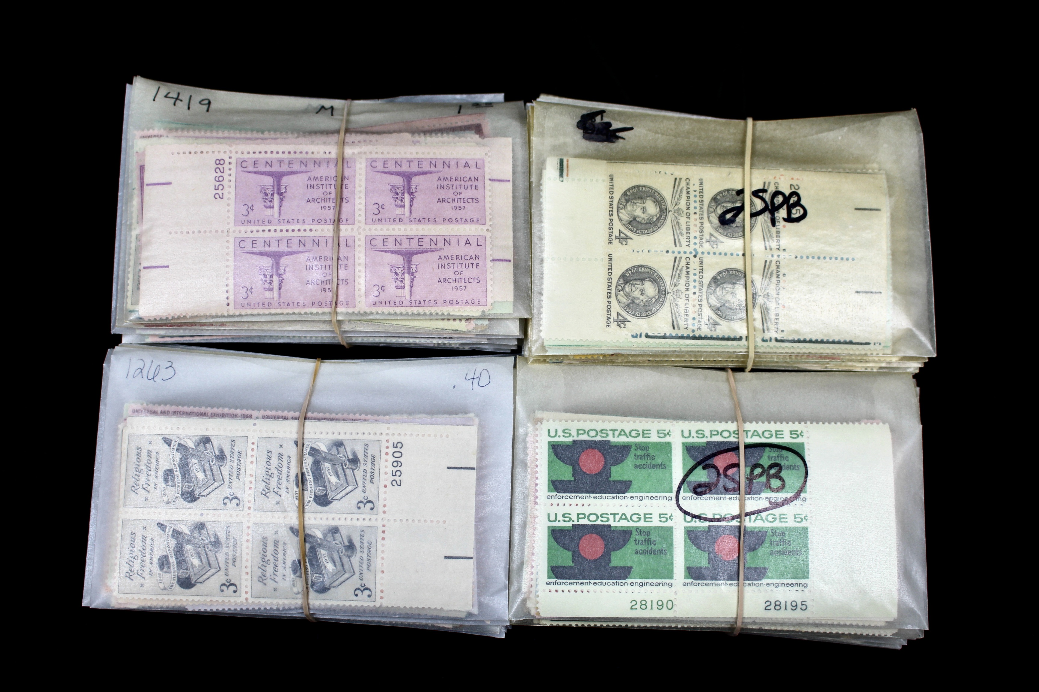 1000 U.S. Postage Stamp Plate Blocks, 1940s to 1960s