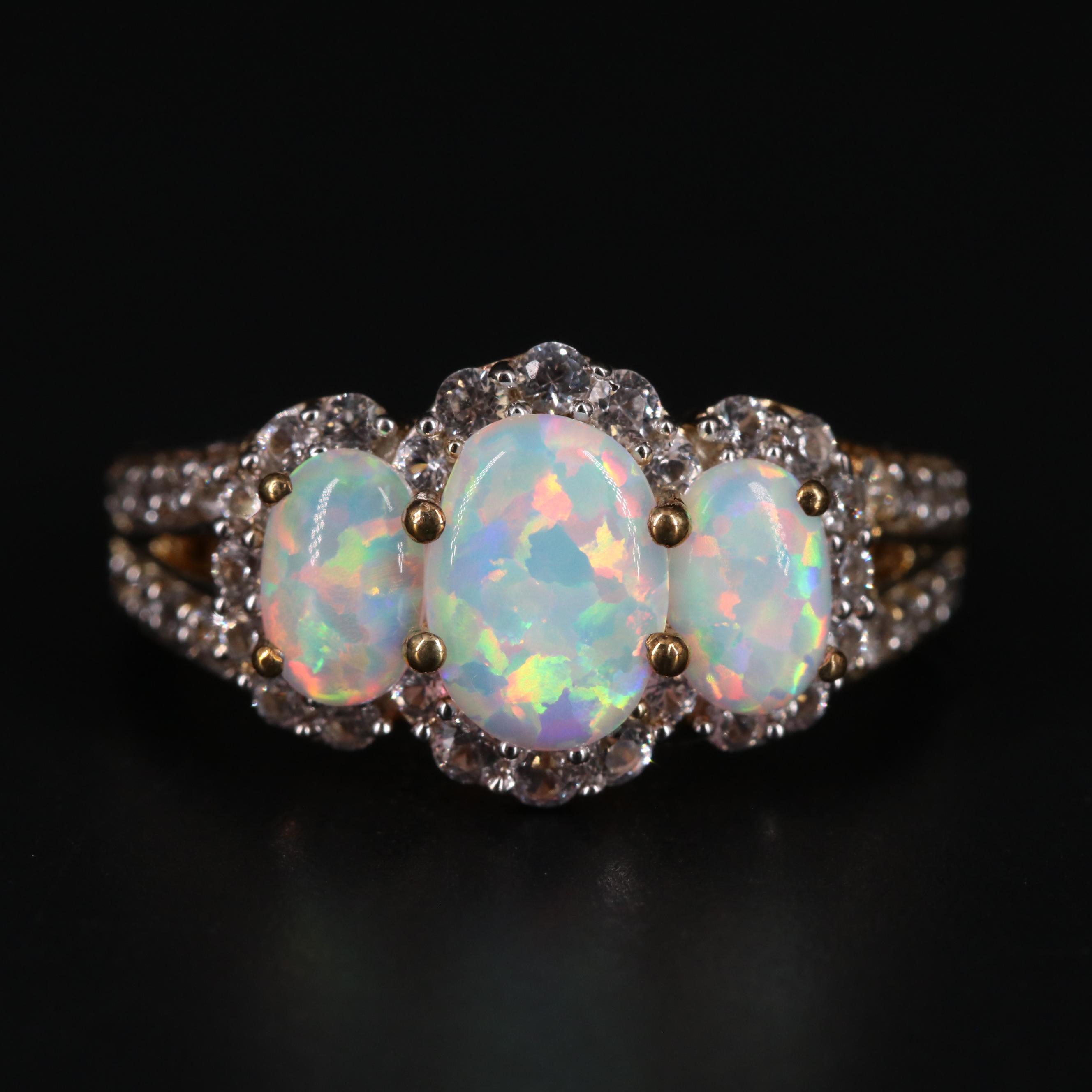 Sterling Silver Opal and Topaz Ring