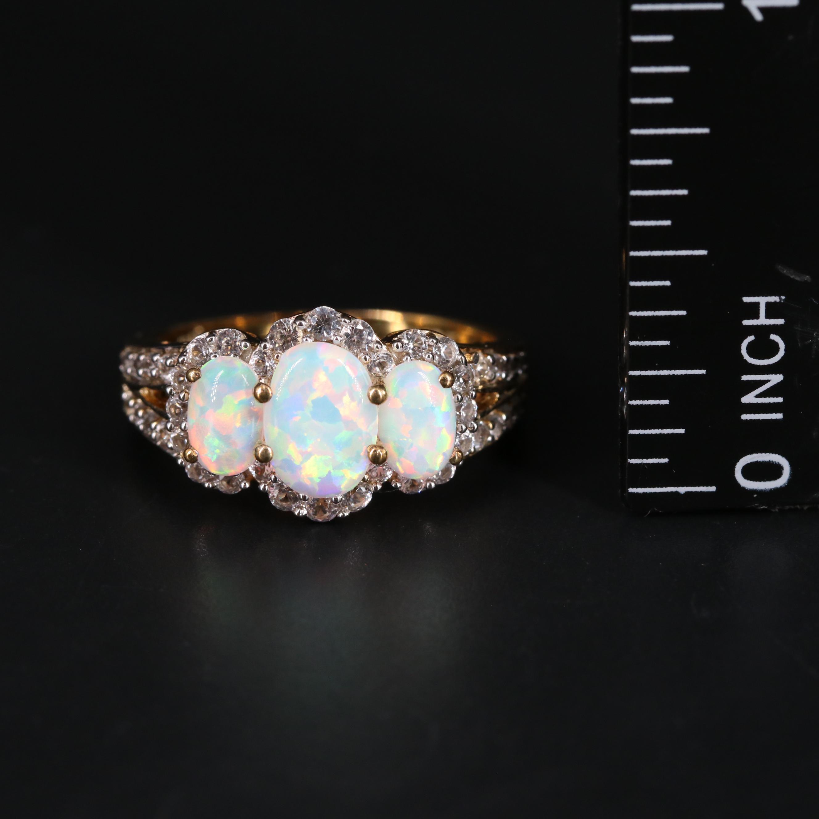 Sterling Silver Opal and Topaz Ring