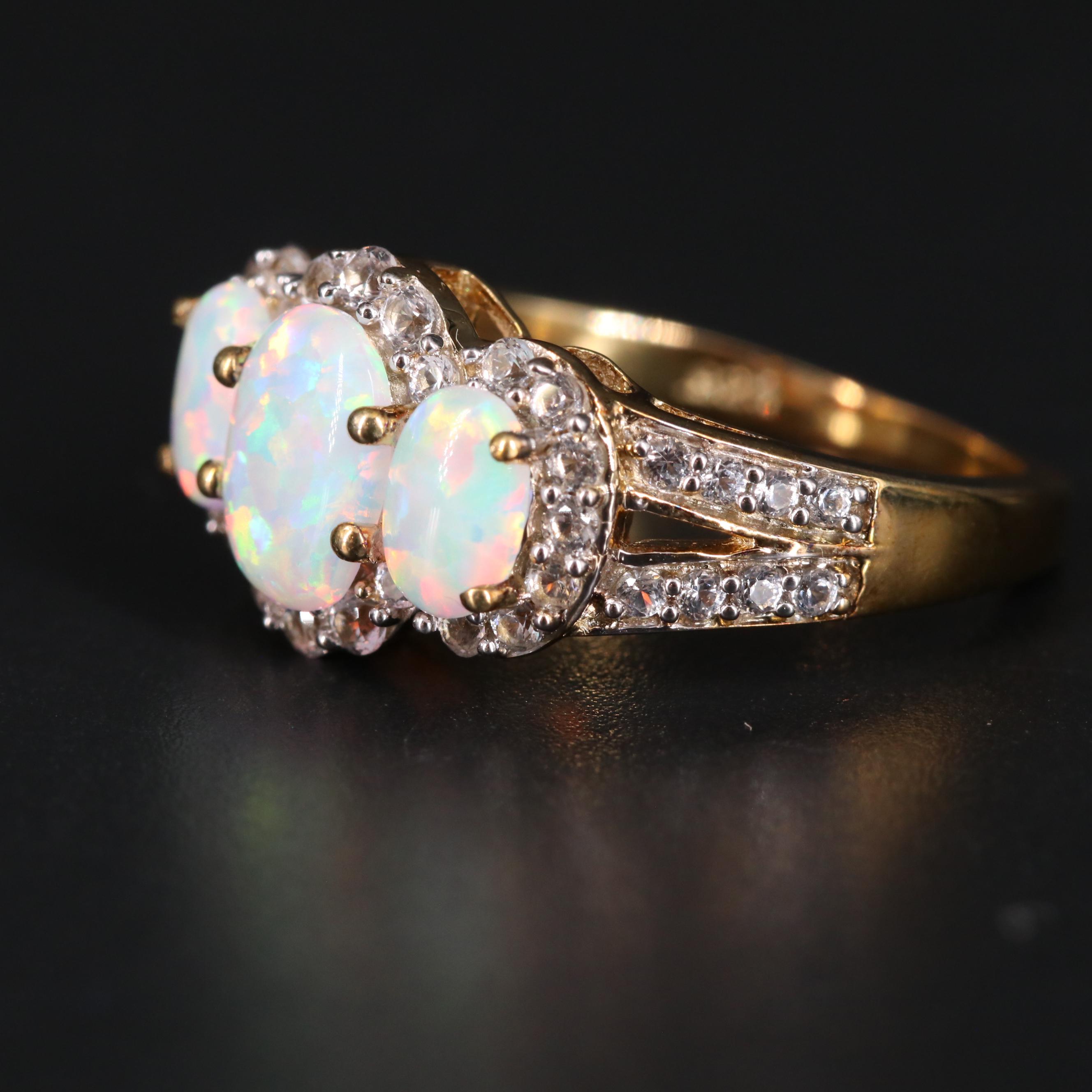 Sterling Silver Opal and Topaz Ring