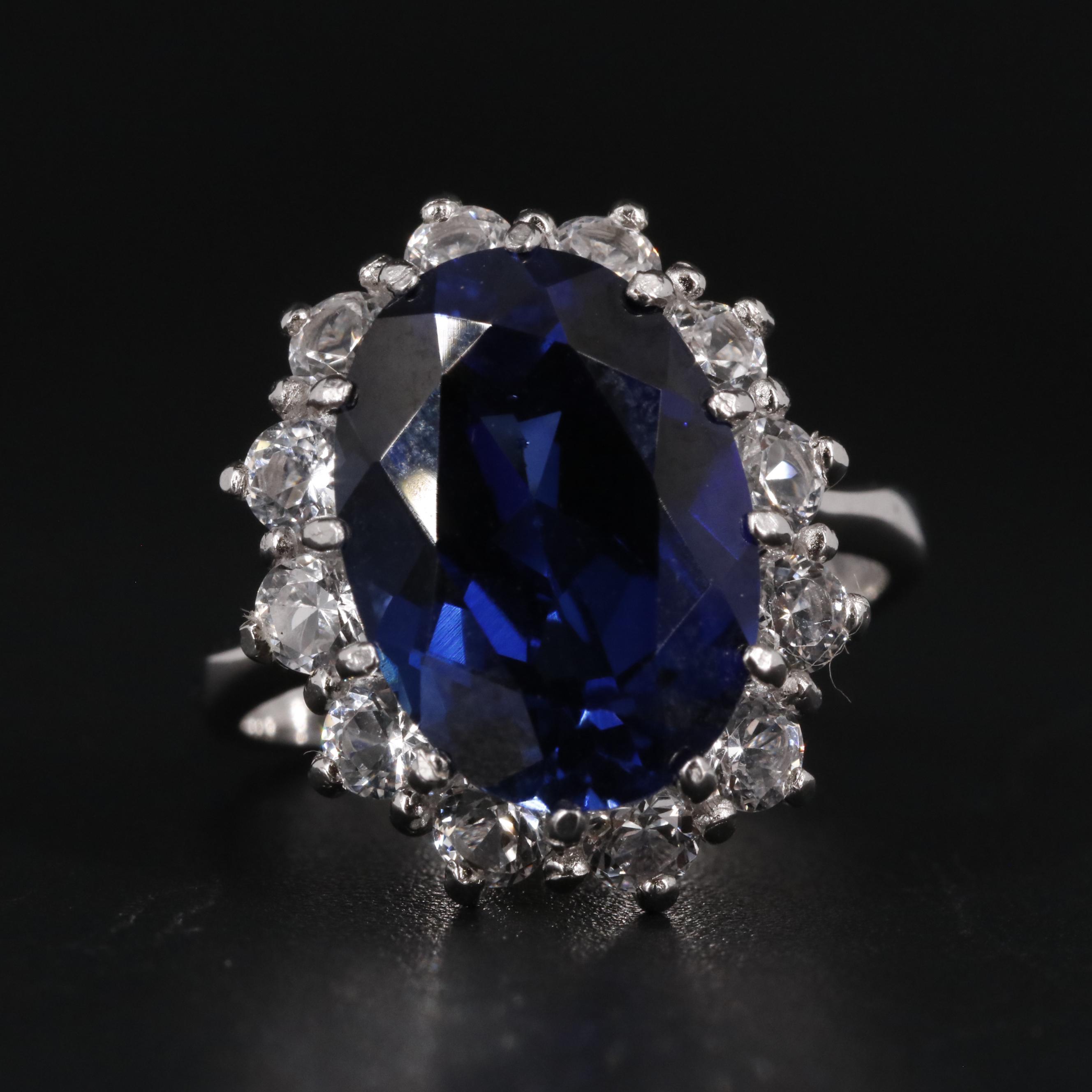 Sterling Sapphire Halo Ring