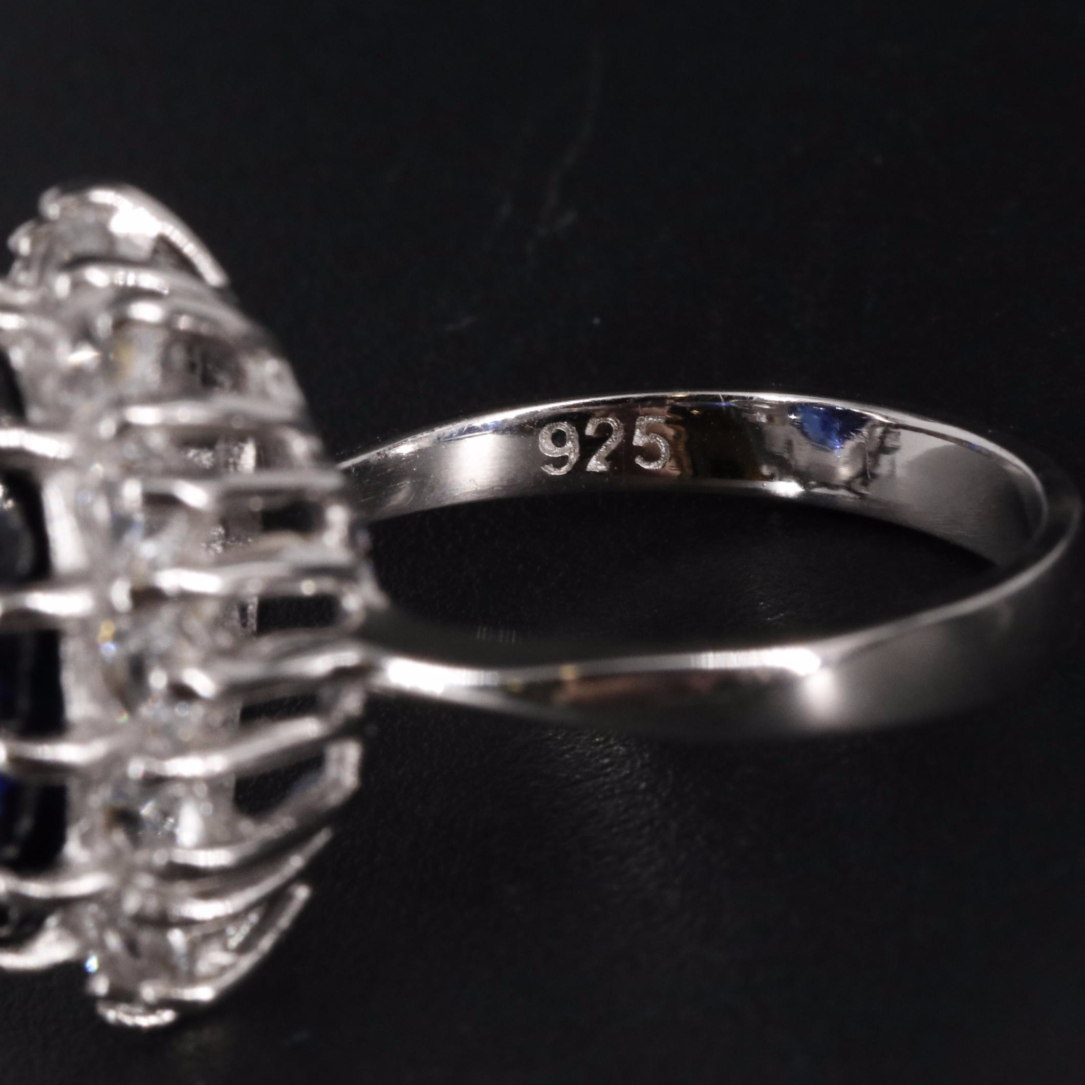 Sterling Sapphire Halo Ring