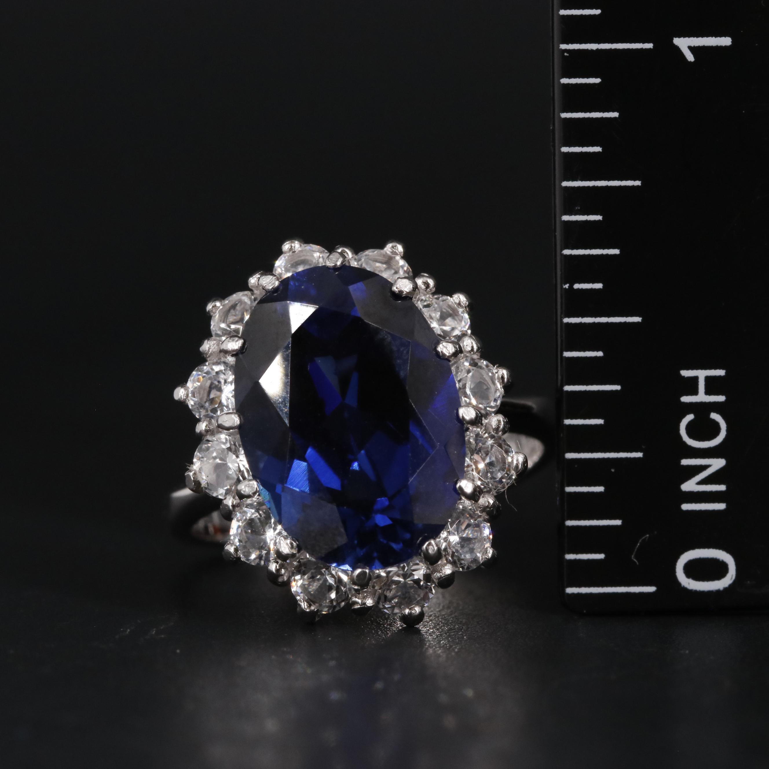 Sterling Sapphire Halo Ring