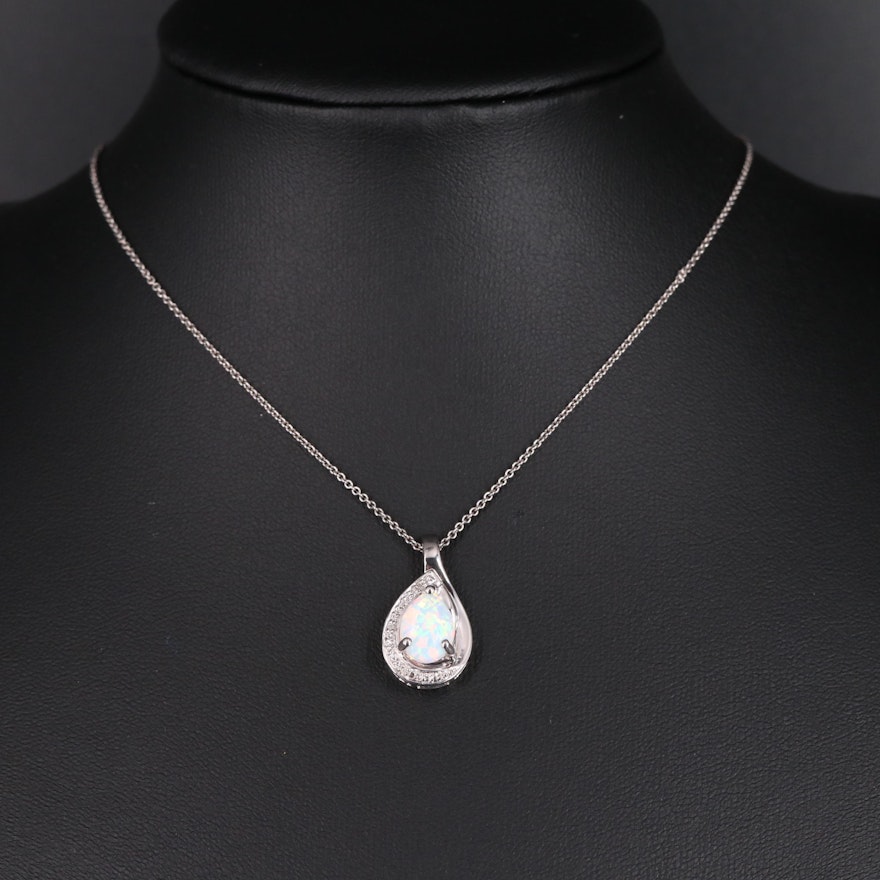 Sterling Silver Opal Pendant Necklace