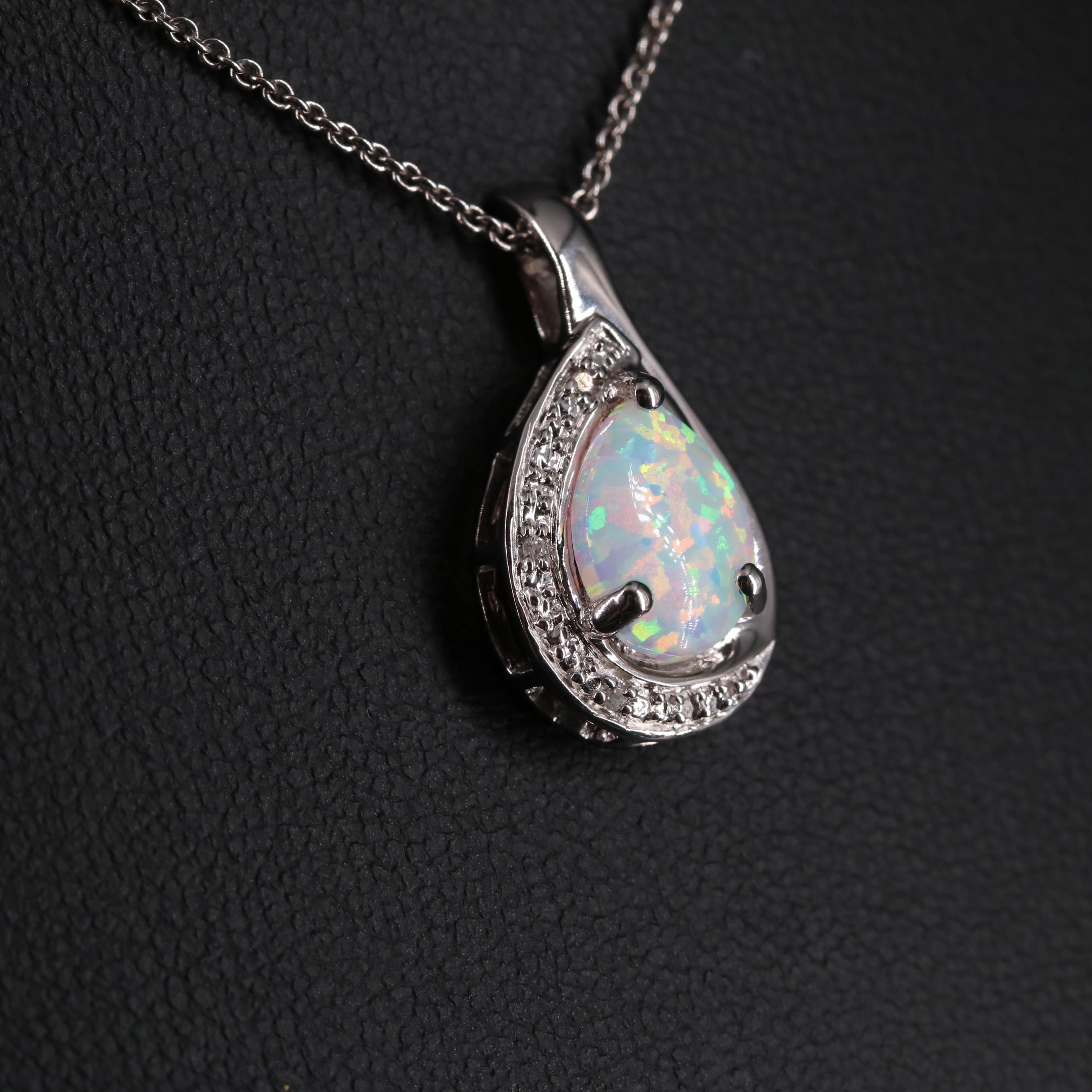 Sterling Silver Opal Pendant Necklace