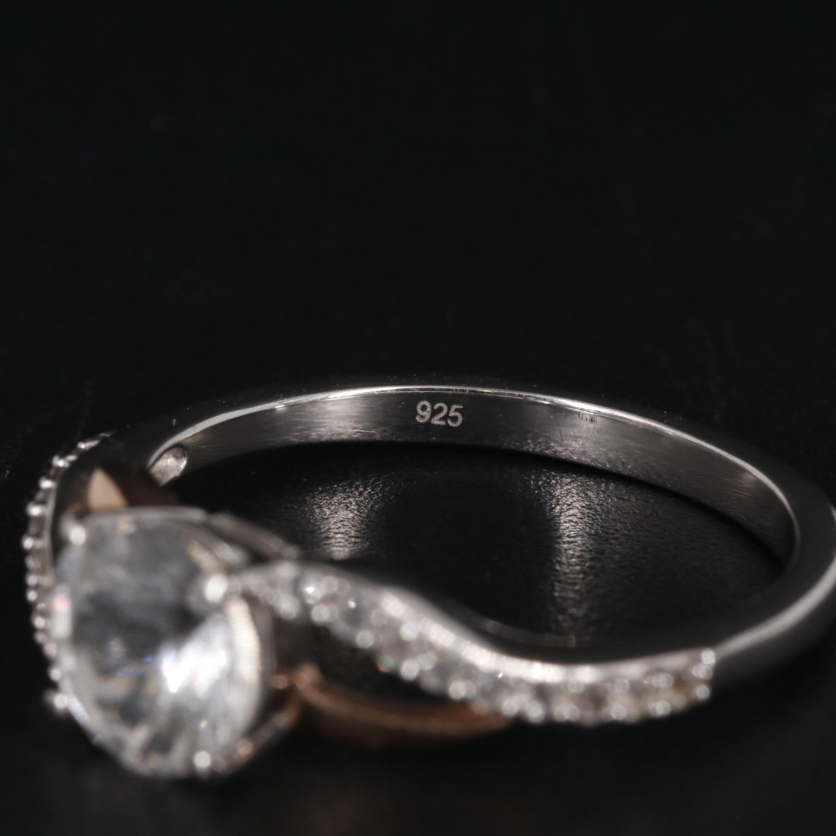 Sterling Sapphire Side Stone Ring