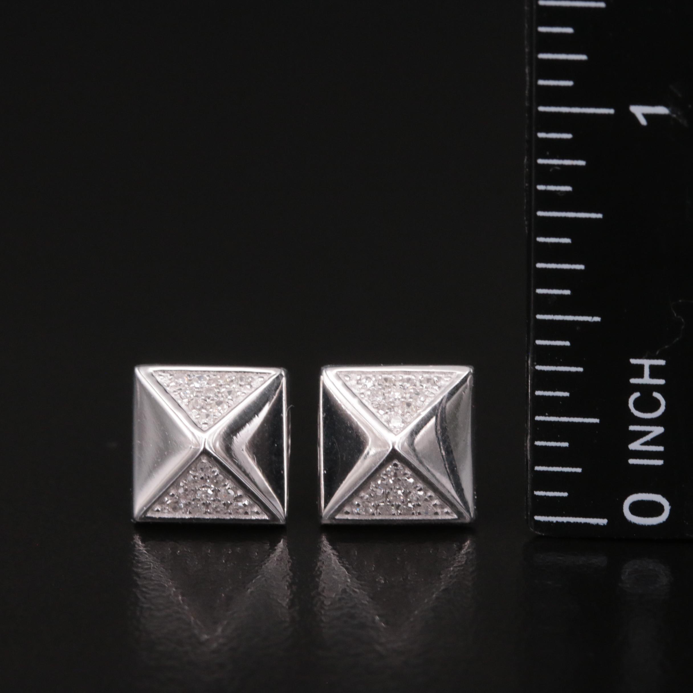 Sterling Diamond Pyramid Stud Earrings