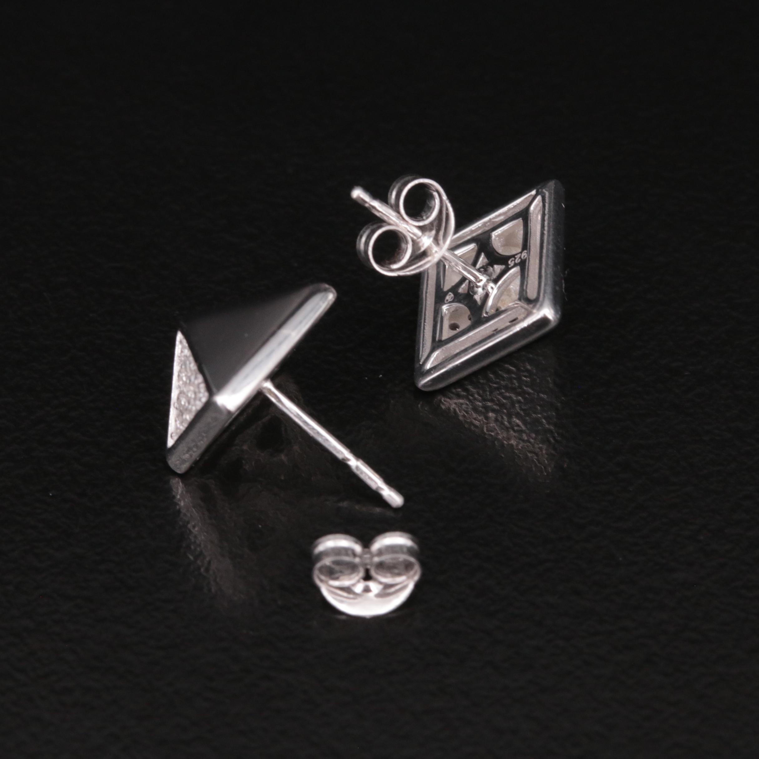 Sterling Diamond Pyramid Stud Earrings
