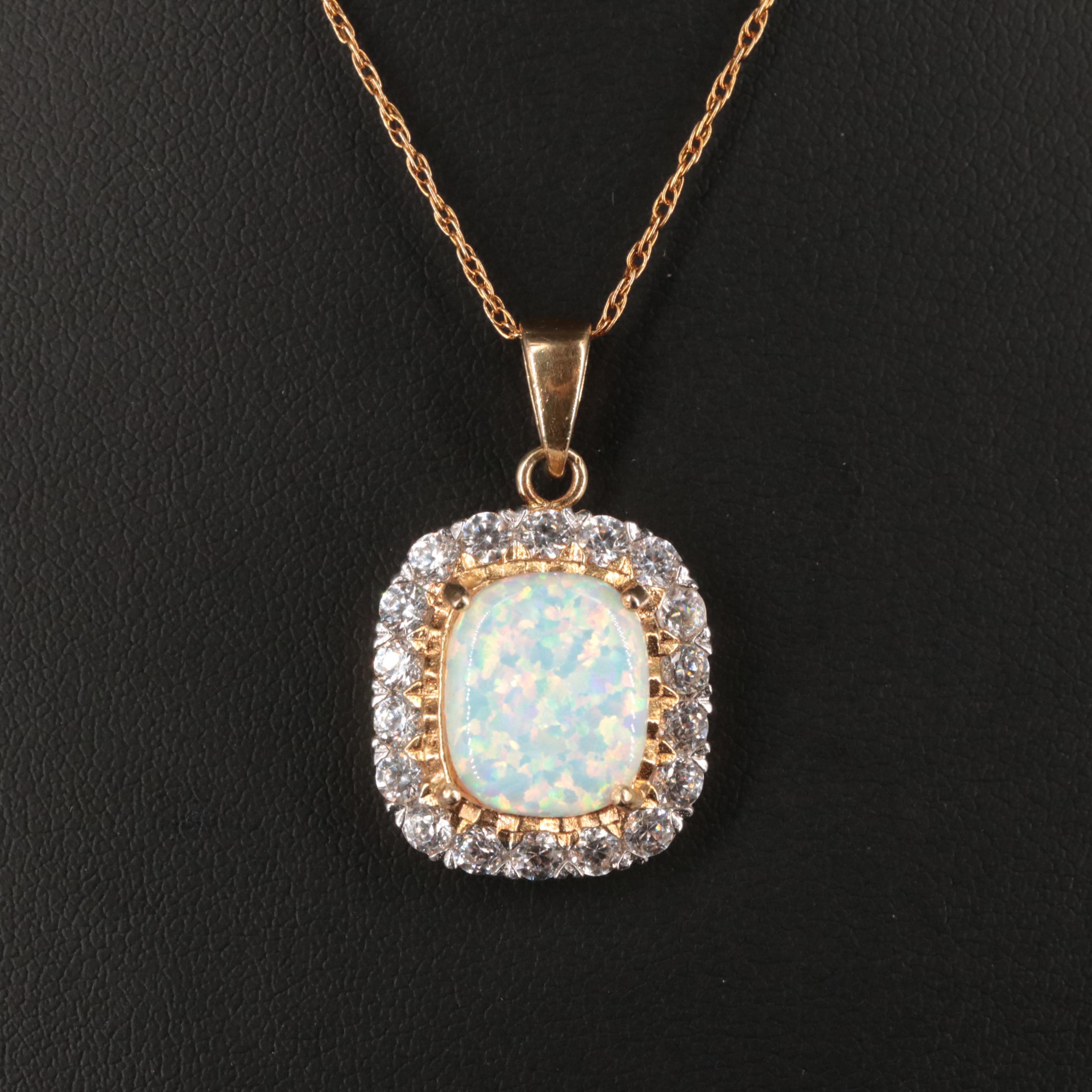 Sterling Silver Opal and Cubic Zirconia Necklace
