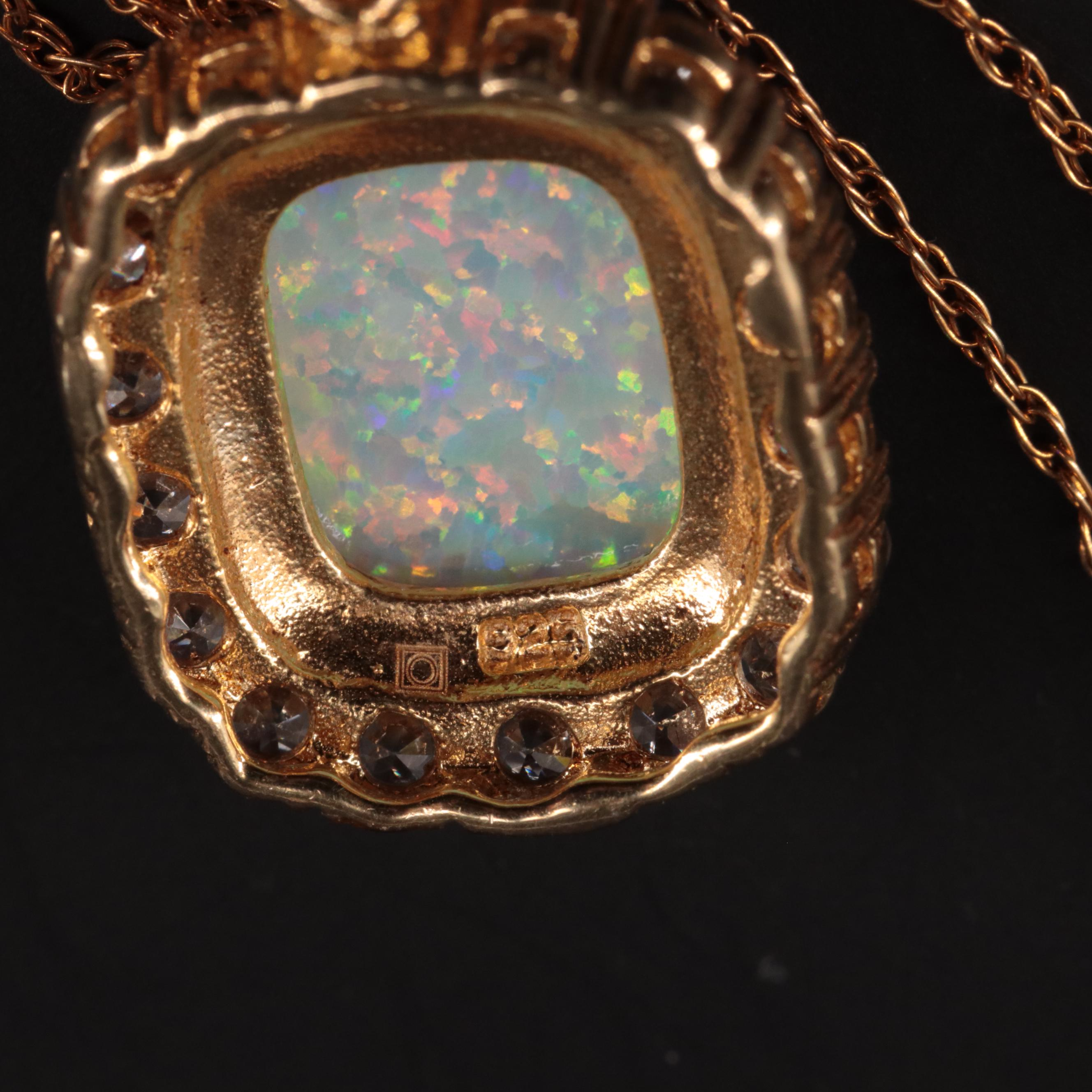 Sterling Silver Opal and Cubic Zirconia Necklace