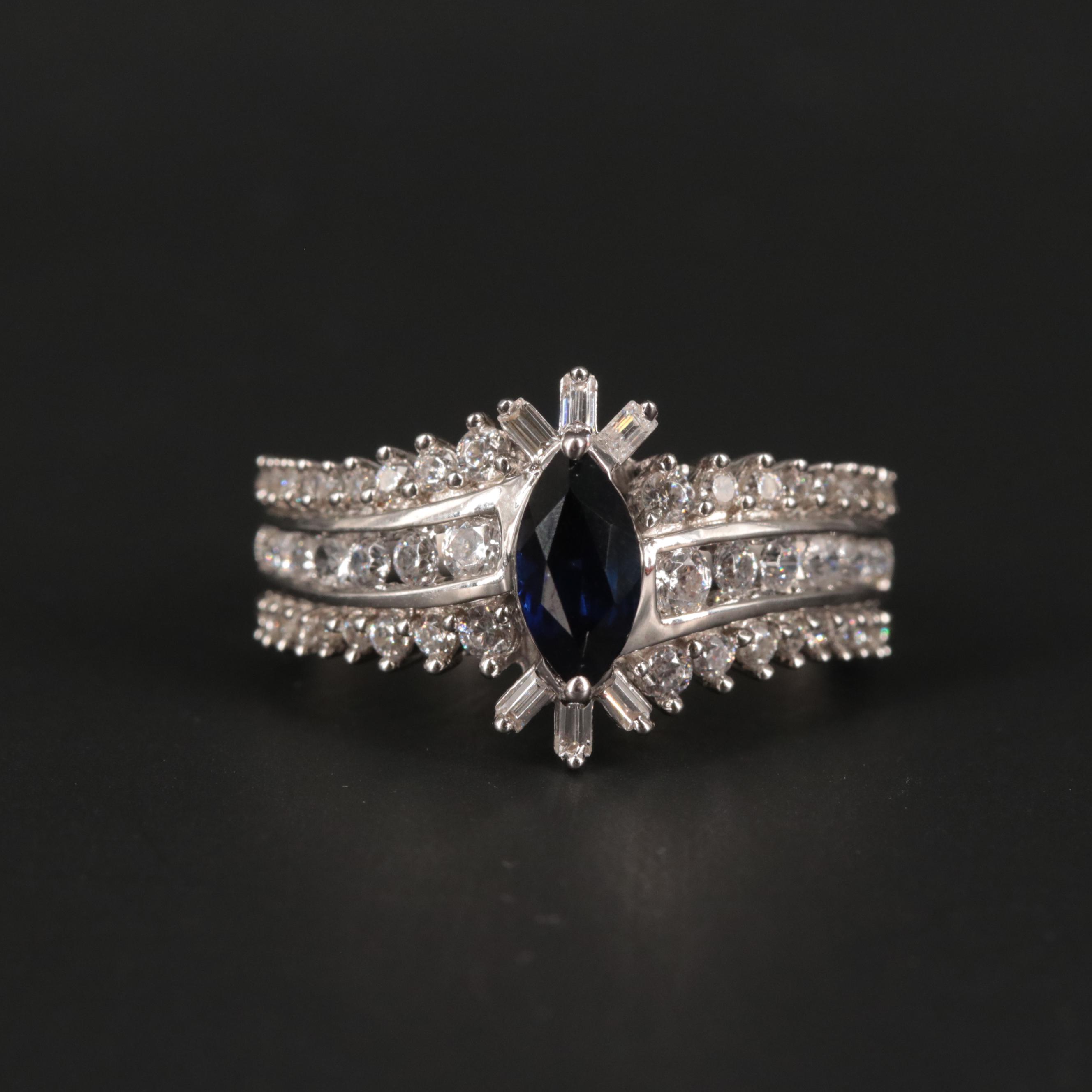 Sterling Silver Sapphire and Cubic Zirconia Ring