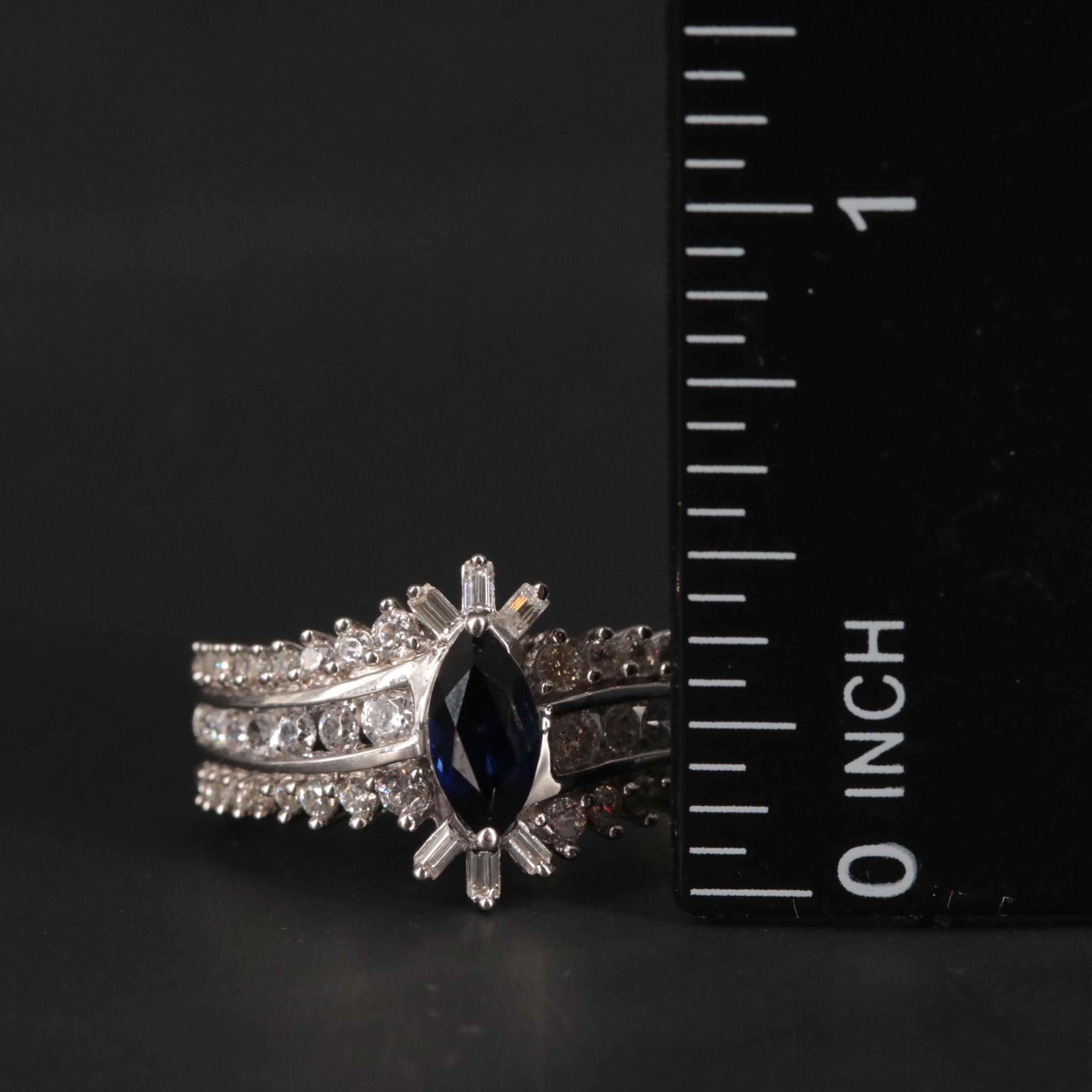Sterling Silver Sapphire and Cubic Zirconia Ring