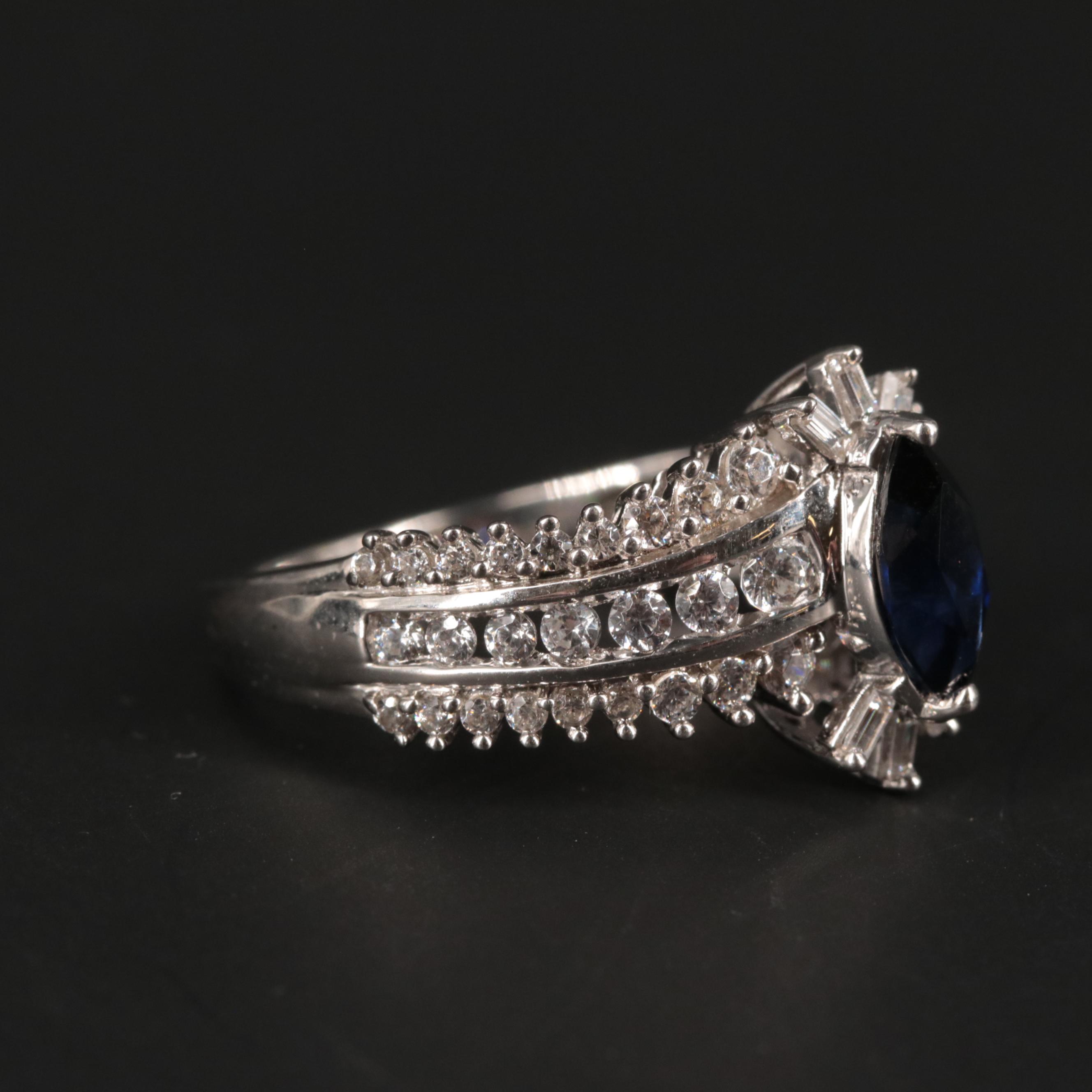 Sterling Silver Sapphire and Cubic Zirconia Ring