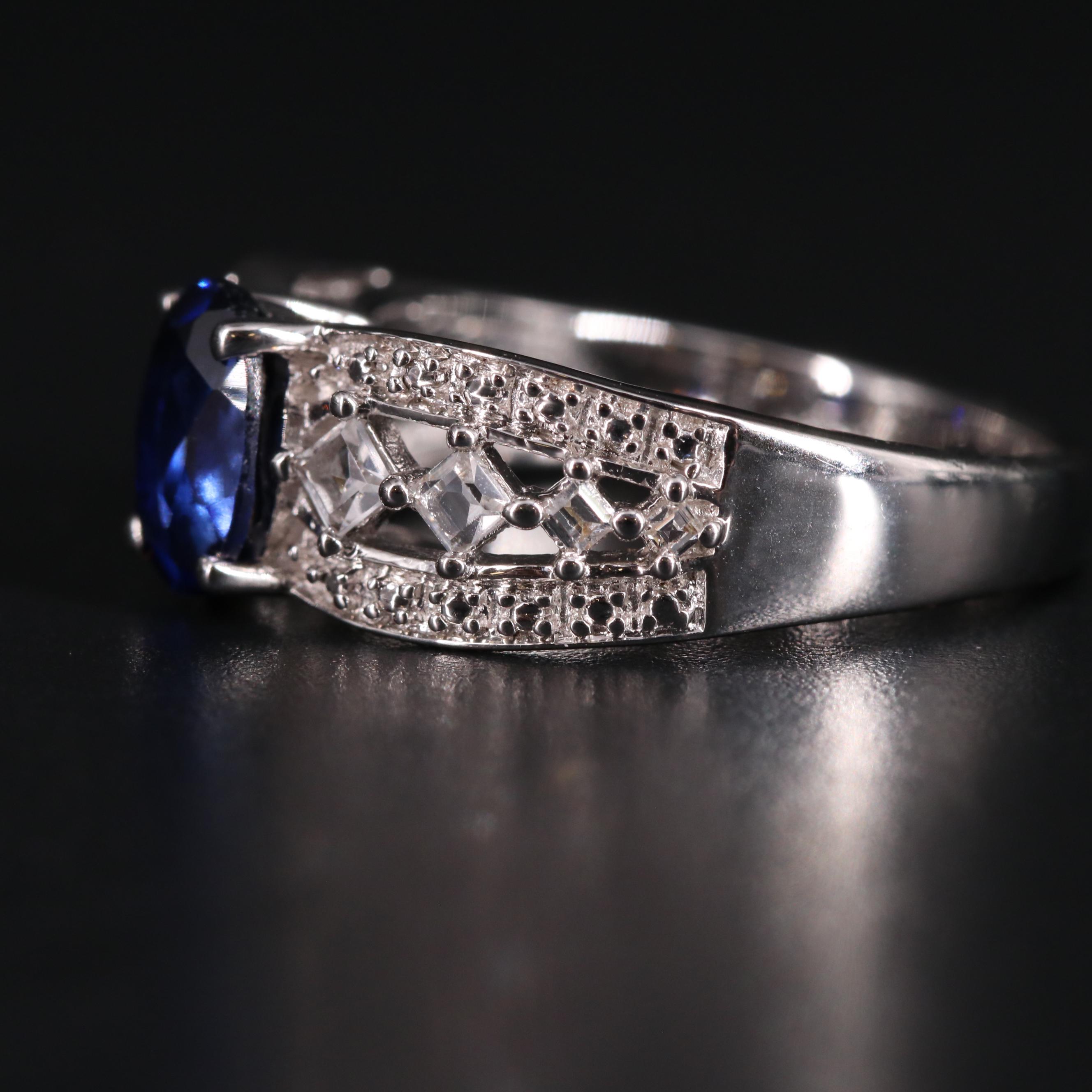 Sterling Silver Ring with Sapphire and White Sapphire