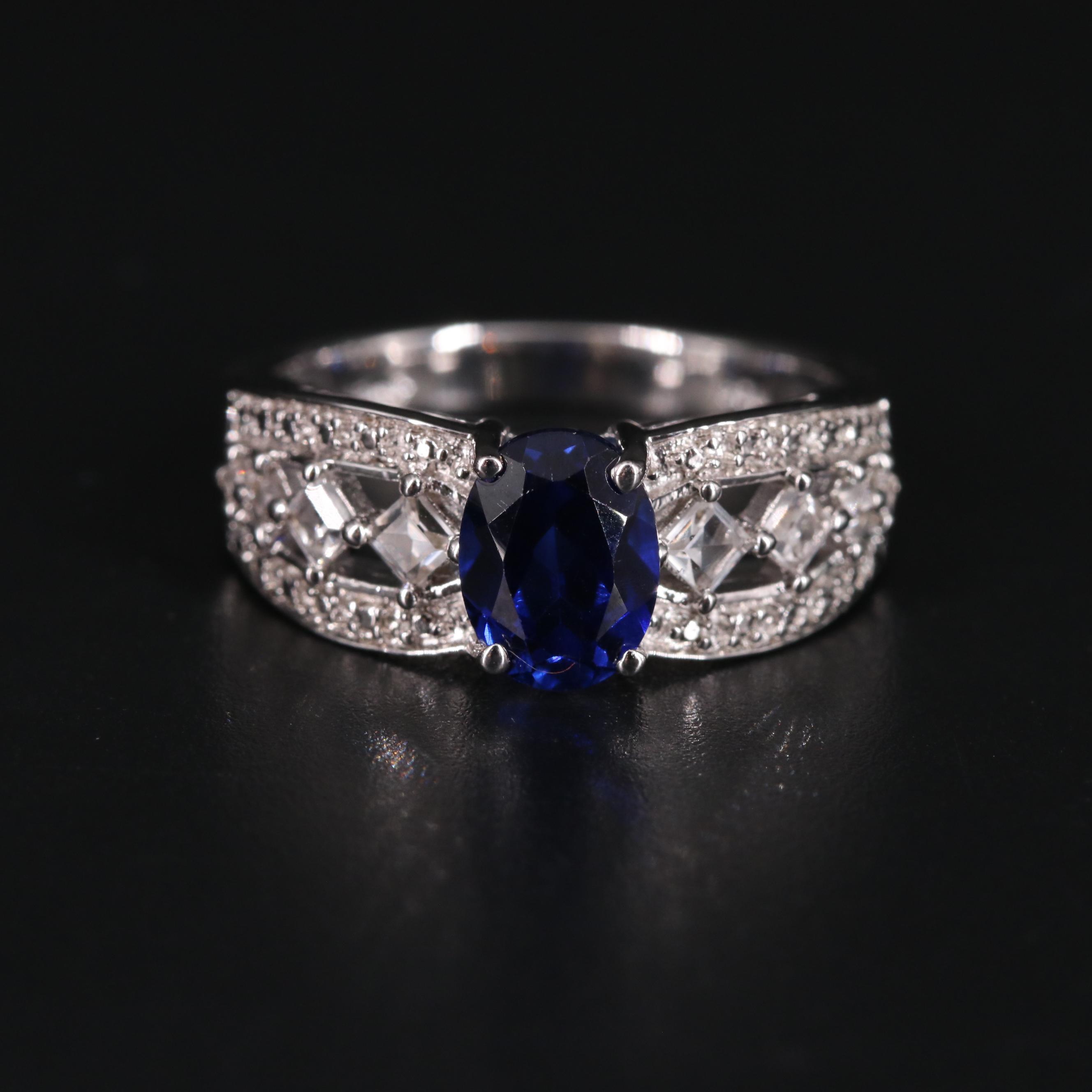 Sterling Silver Ring with Sapphire and White Sapphire