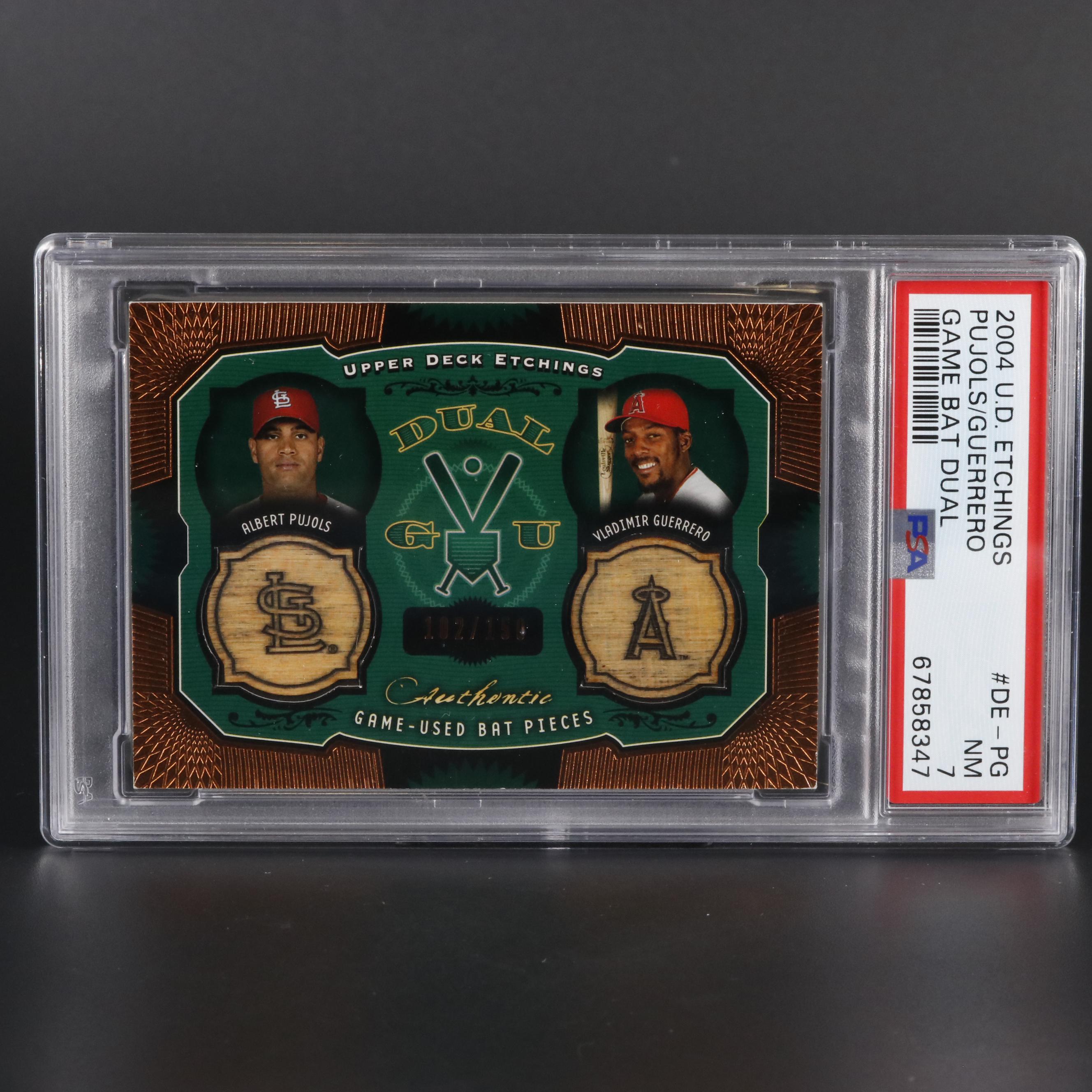 2004 Upper Deck Etchings Pujol/Guerrero Game Bat Dual Graded PSA 7, 102/150 Card