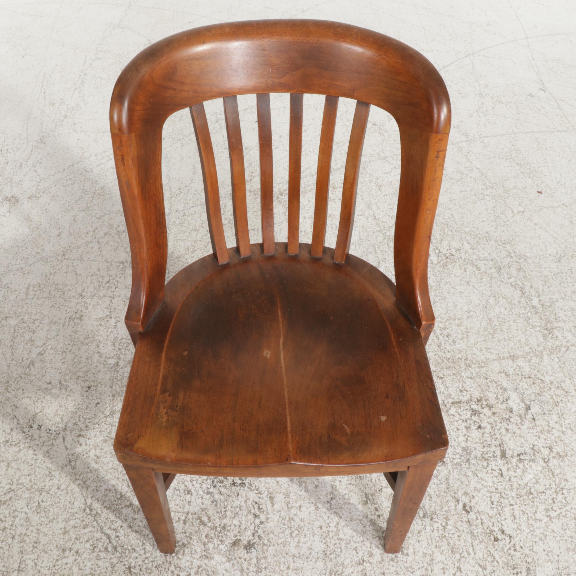 Walnut-Stained Wood "Bank of England" Style Desk Chair, Early to Mid 20th C.