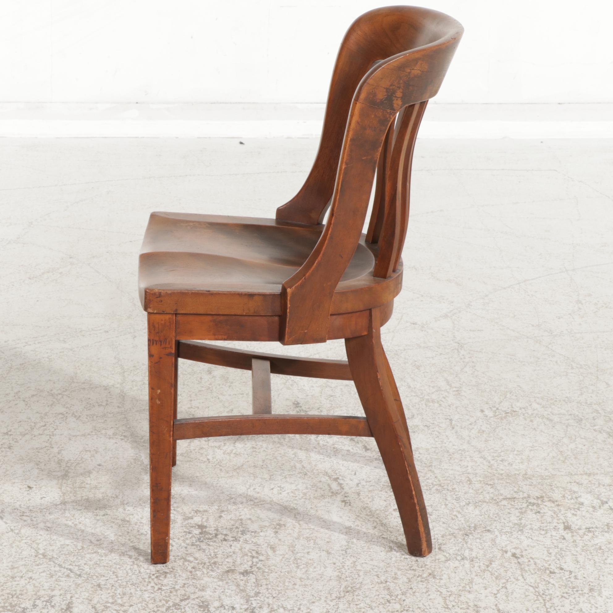 Walnut-Stained Wood "Bank of England" Style Desk Chair, Early to Mid 20th C.