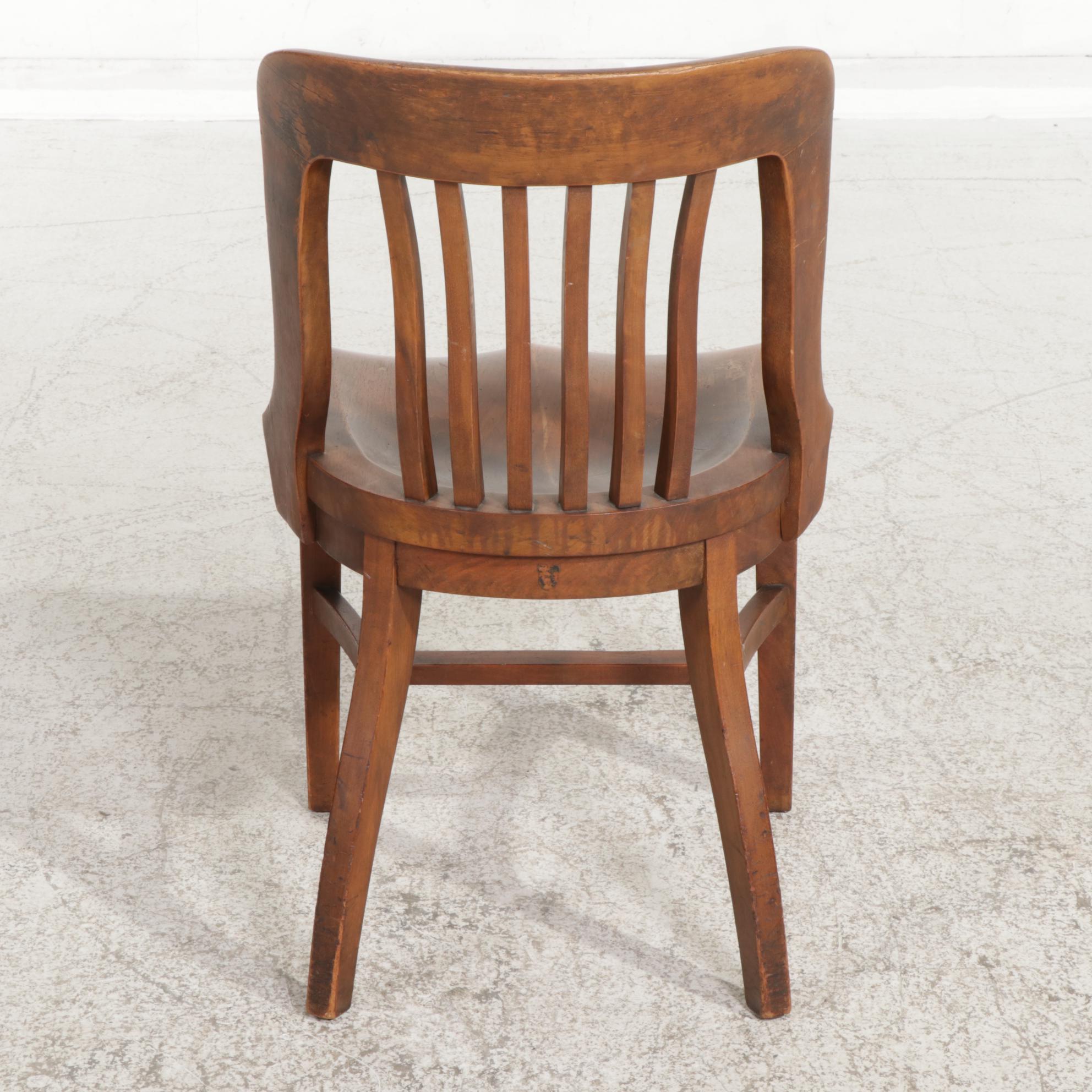 Walnut-Stained Wood "Bank of England" Style Desk Chair, Early to Mid 20th C.
