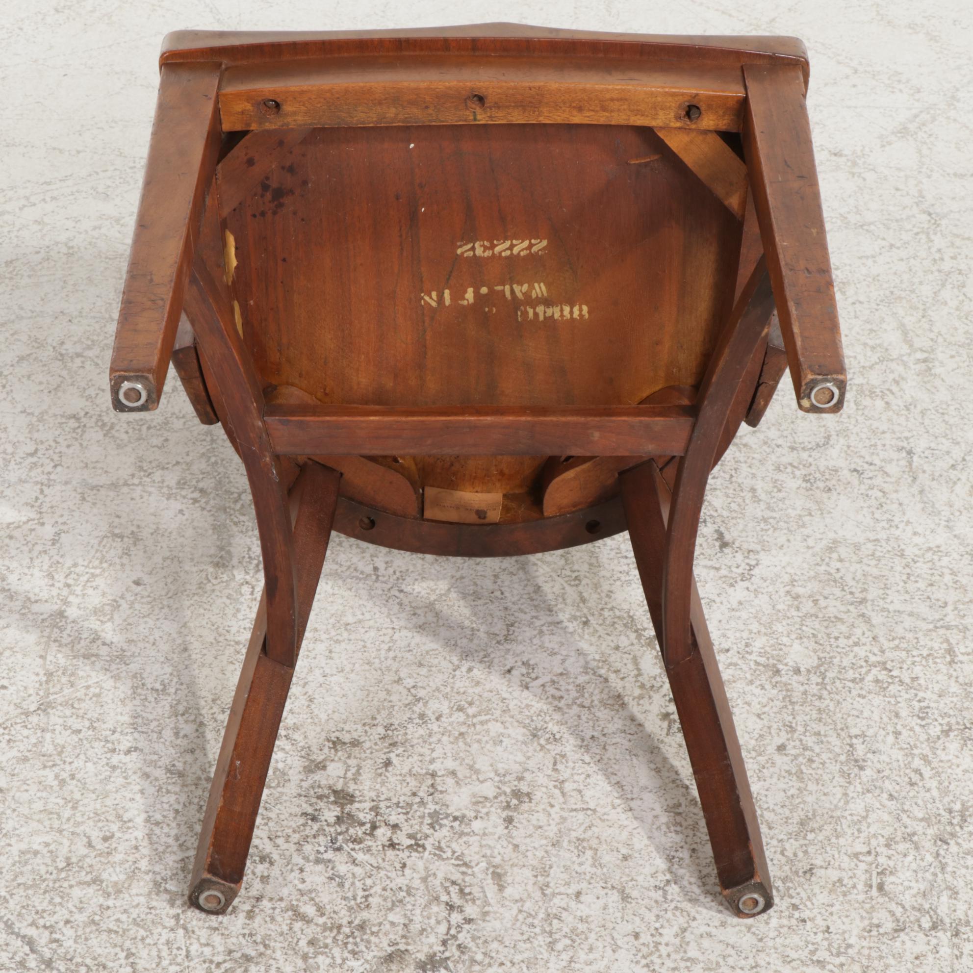Walnut-Stained Wood "Bank of England" Style Desk Chair, Early to Mid 20th C.