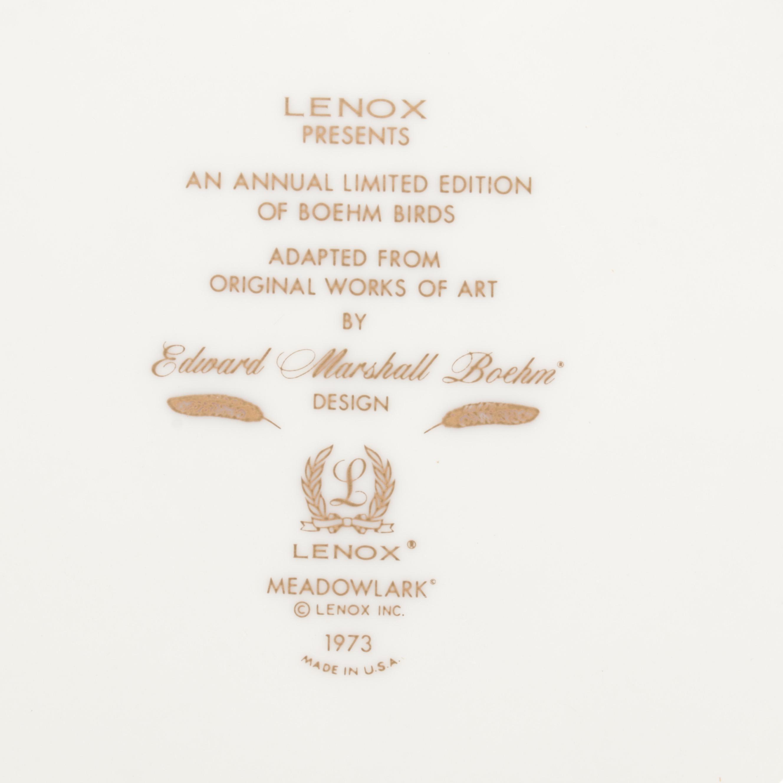 "Meadowlark" and Other Lenox and Boehm China Collaborative Collector Plates