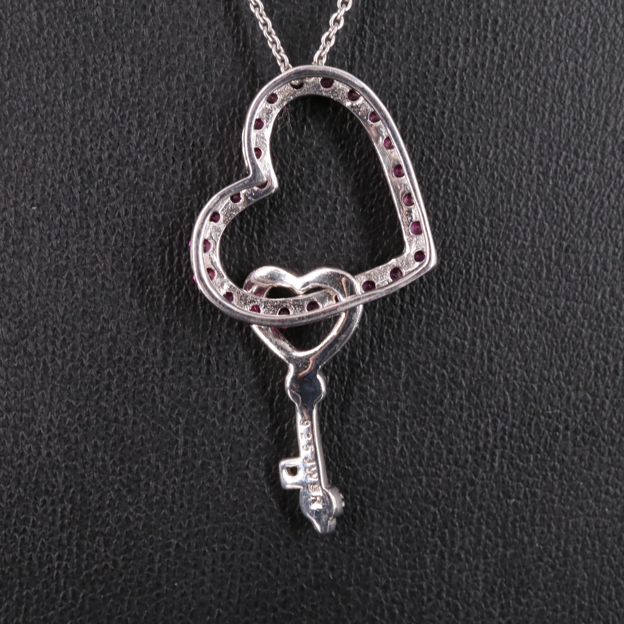 Sterling Silver Ruby Heart Pendant with Key