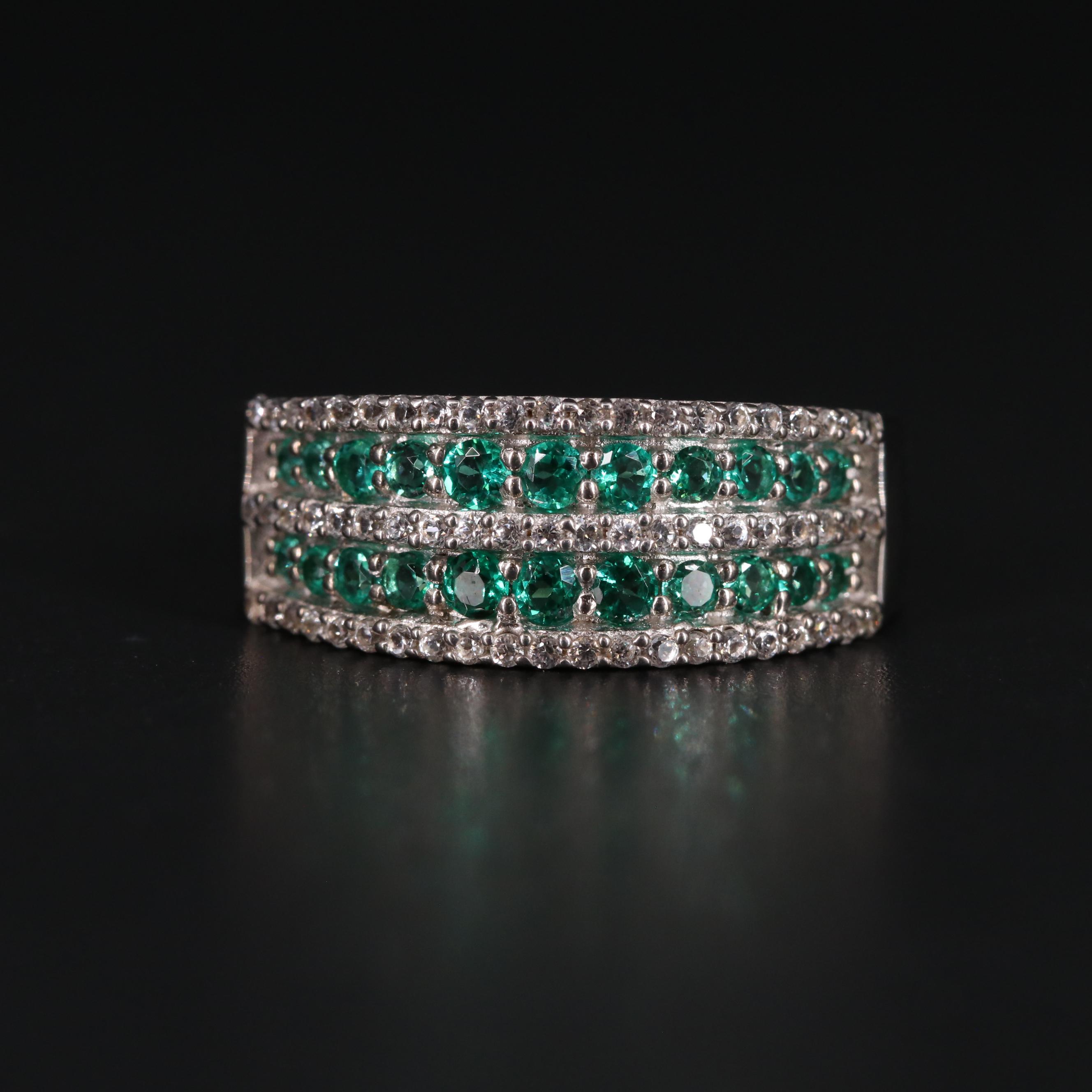 Sterling Silver Emerald and Topaz Ring